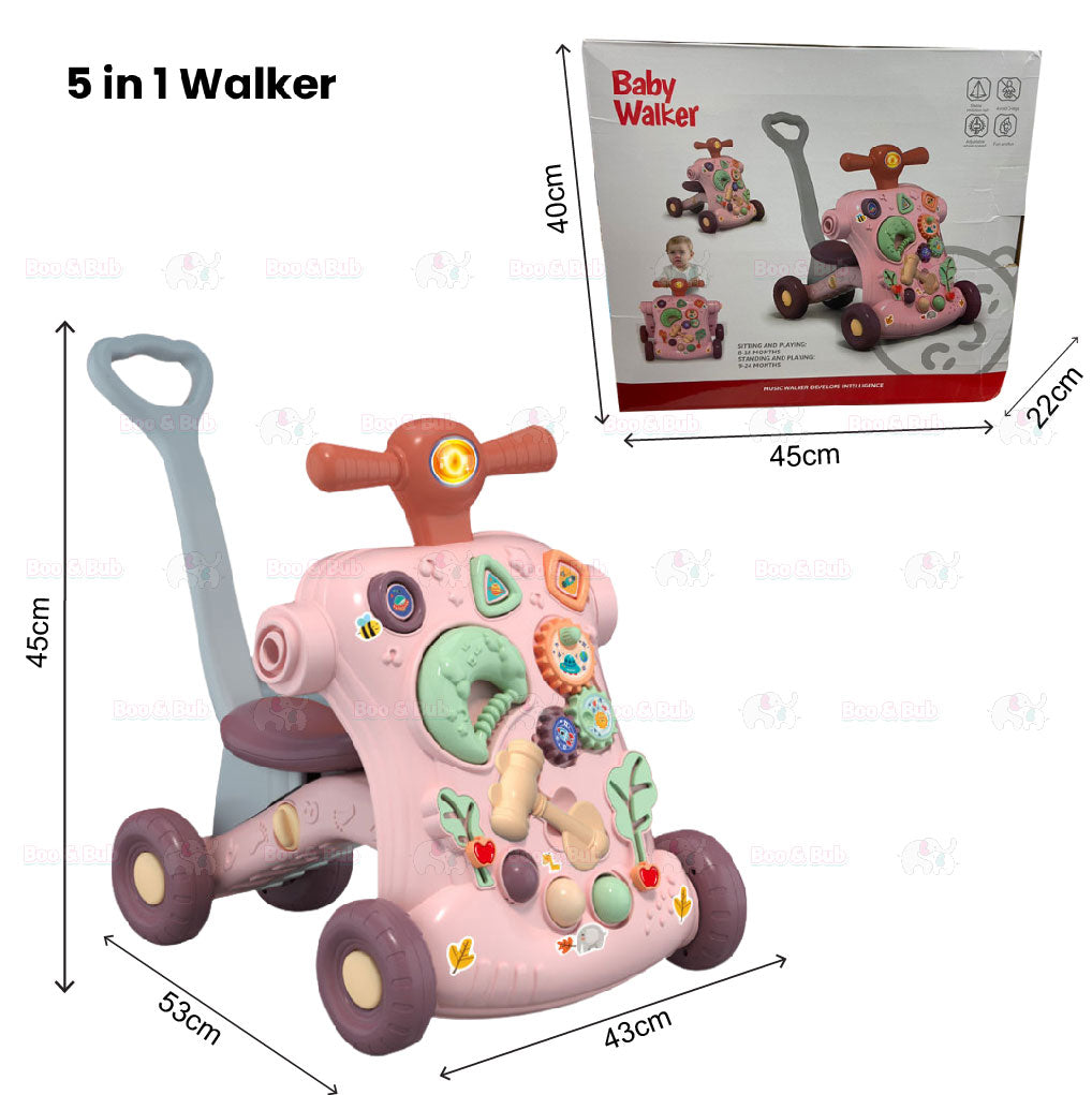 Baby Walker | Stand-to-Sit Trolley High Quality Kids Gift For Toddler Learning Walk Music Piano Phone Drawing Toy - Boo & Bub