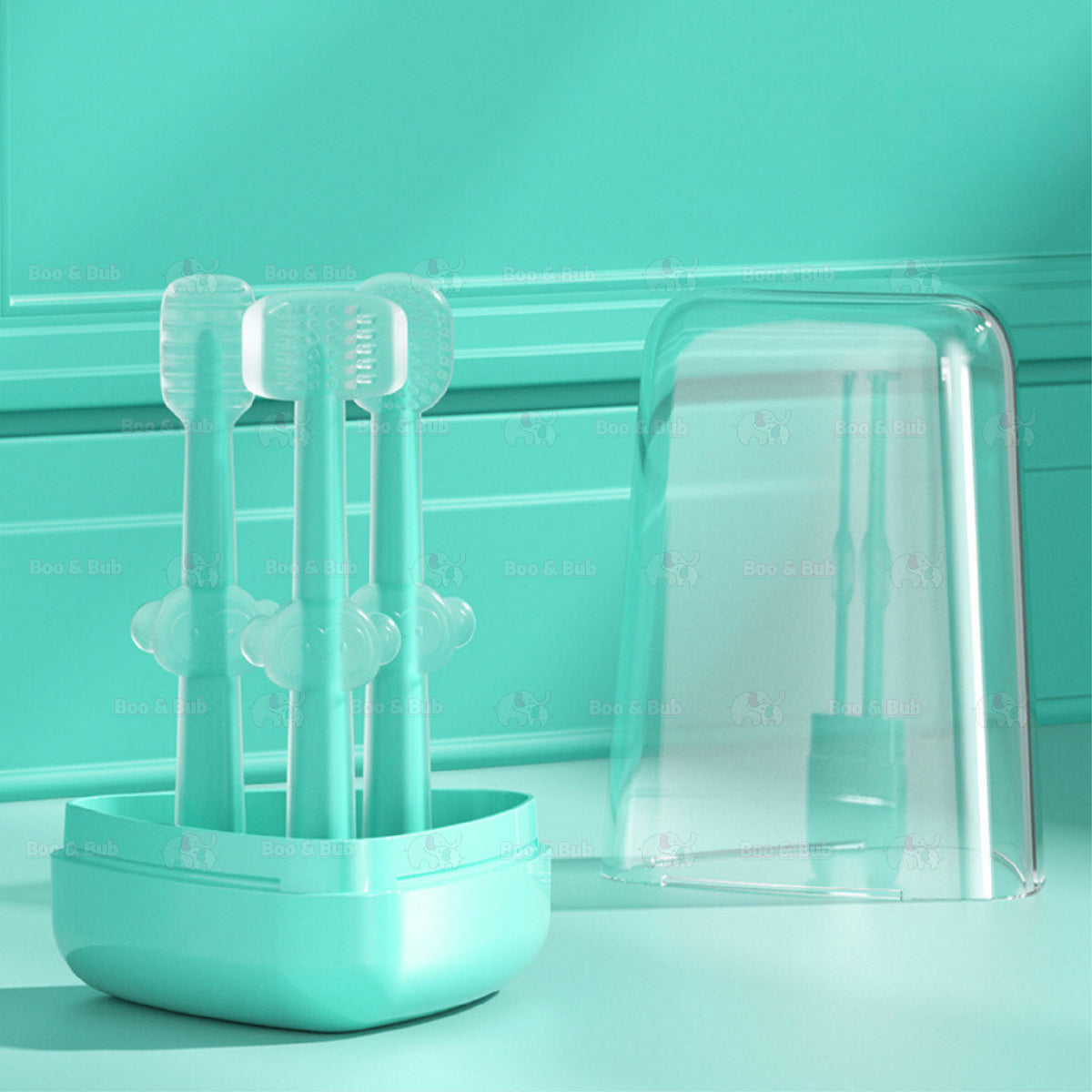 Boo & Bub 3 in 1 Silicone Baby Toothbrush Cup set Infant Oral Care Tongue Cleaner Baby Soft Toothbrush berus gigi baby - Boo & Bub