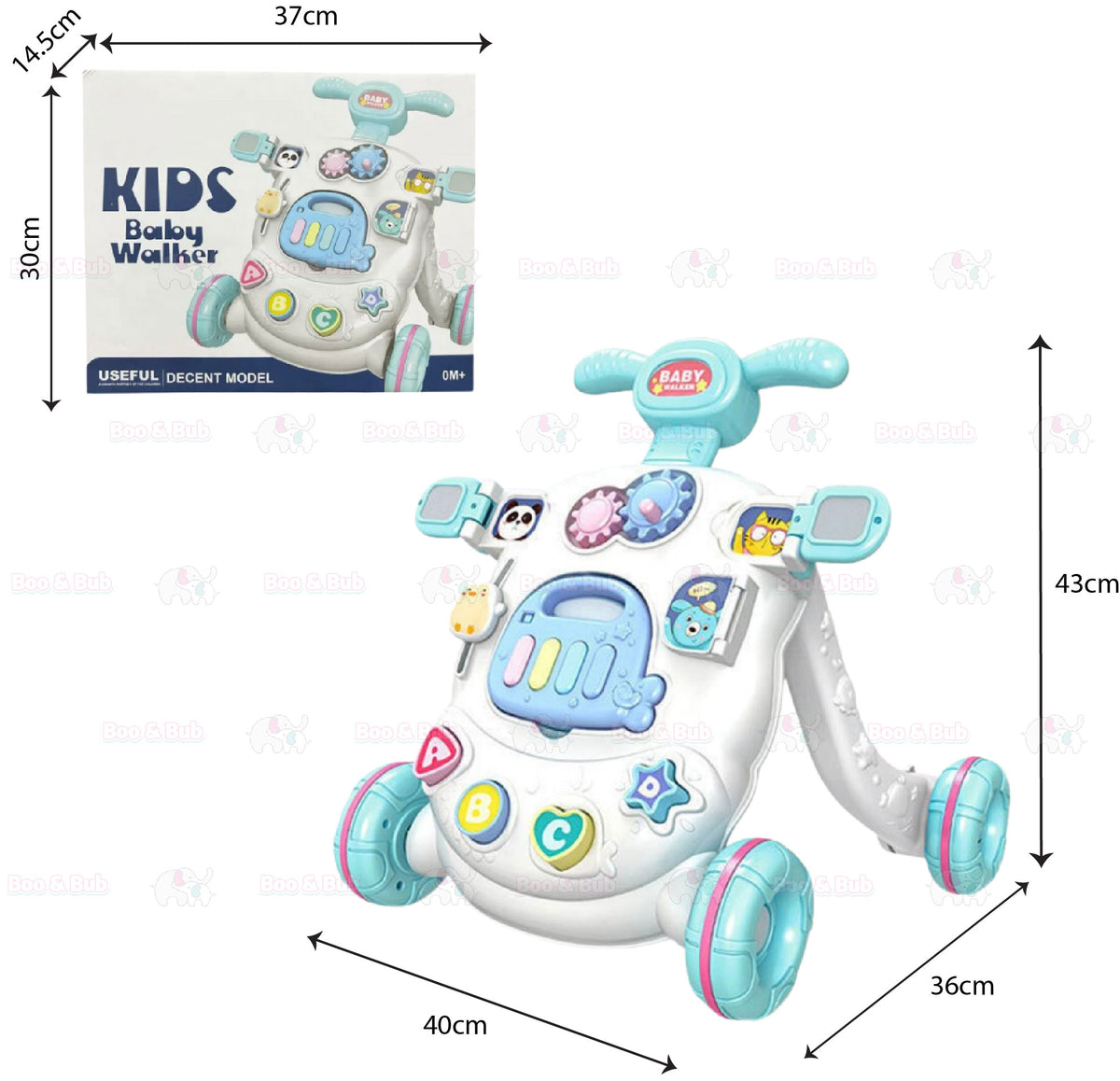 Baby Walker | Stand-to-Sit Trolley High Quality Kids Gift For Toddler Learning Walk Music Piano Phone Drawing Toy - Boo & Bub