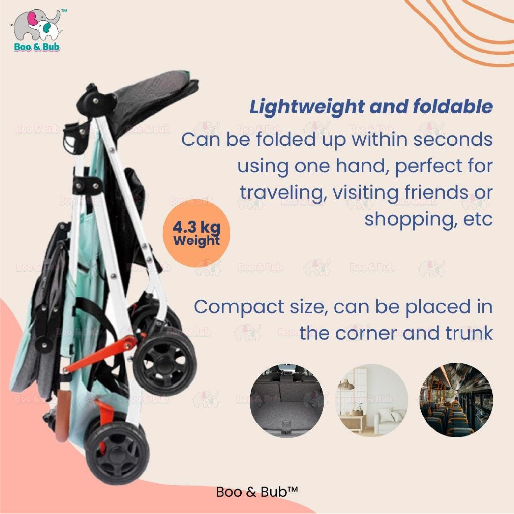 Boo&Bub Multifunction light weight foldable baby stroller for New Born Baby cabin size kereta tolak bayi sorong bayi - Boo & Bub
