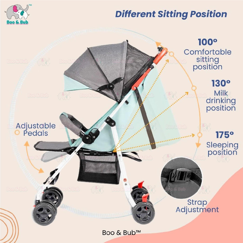 Boo&Bub Multifunction light weight foldable baby stroller for New Born Baby cabin size kereta tolak bayi sorong bayi - Boo & Bub