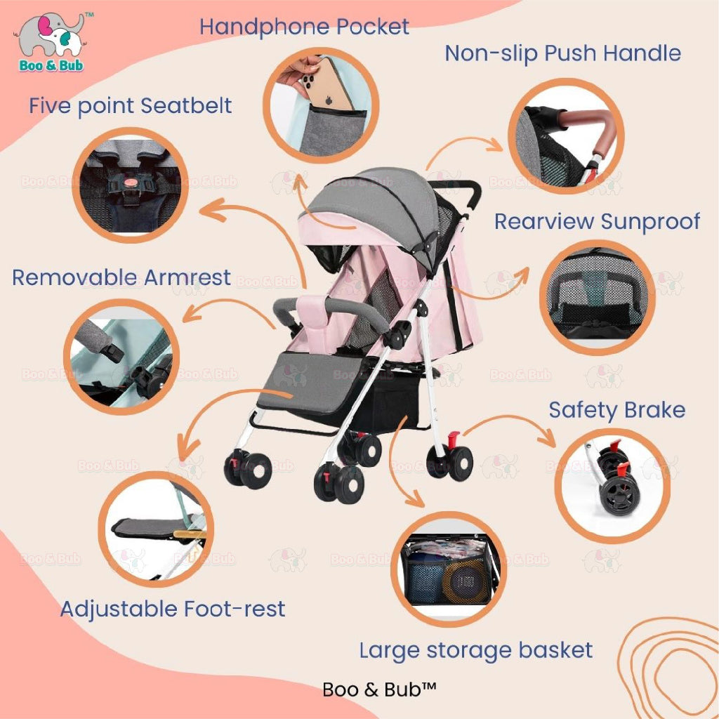 Boo&Bub Multifunction light weight foldable baby stroller for New Born Baby cabin size kereta tolak bayi sorong bayi - Boo & Bub