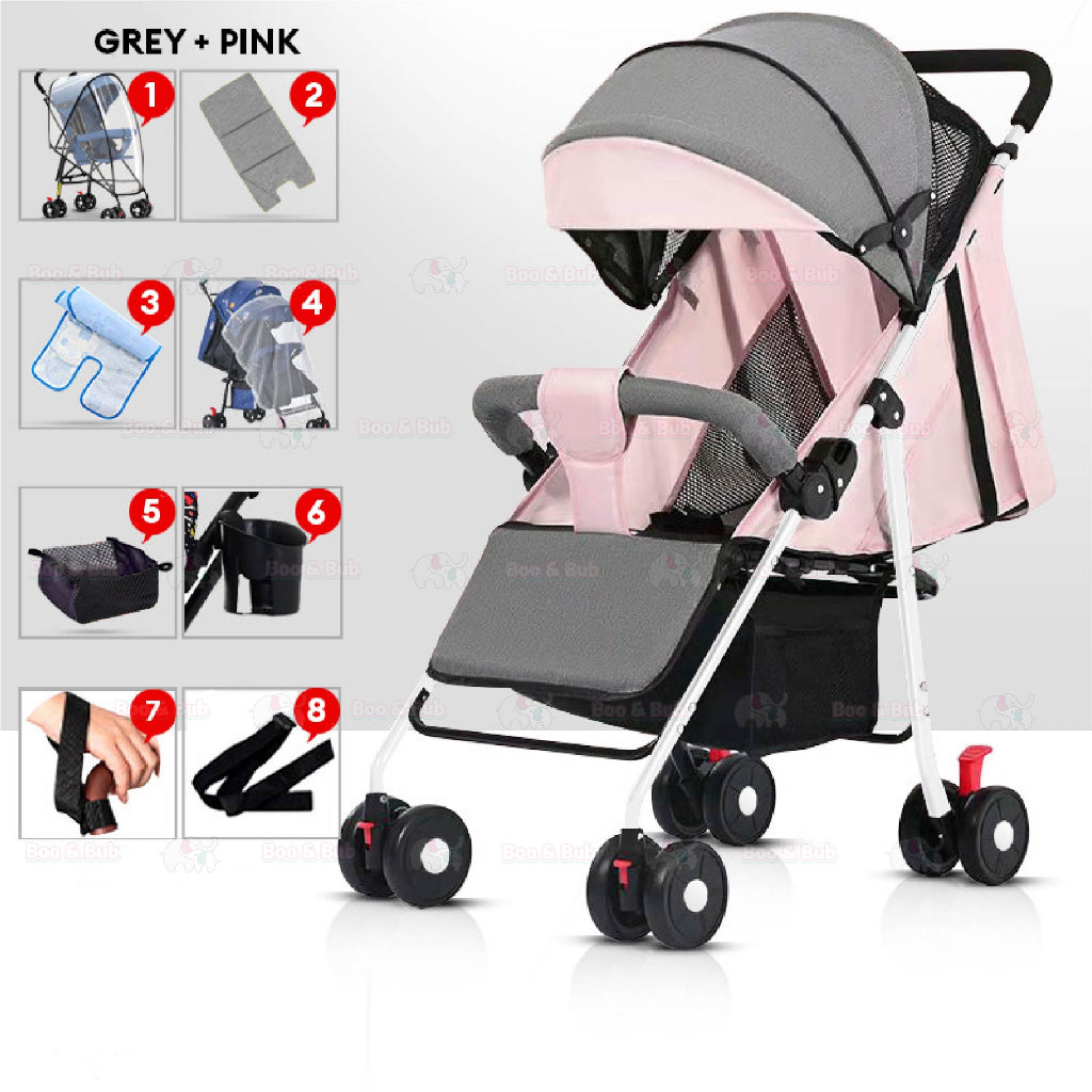 Boo&Bub Multifunction light weight foldable baby stroller for New Born Baby cabin size kereta tolak bayi sorong bayi - Boo & Bub