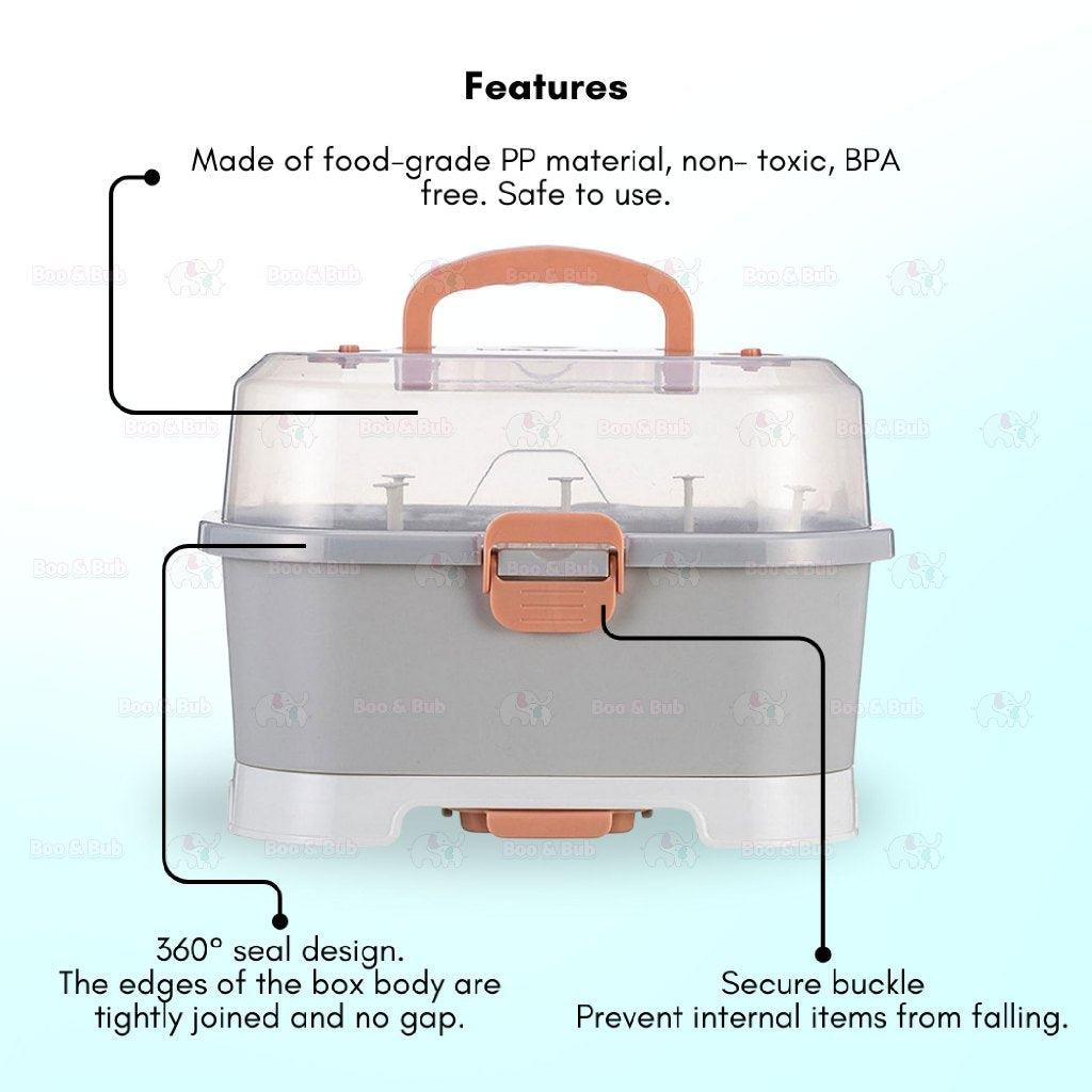 Boo&Bub Drying Rack Storage with Cover Large Portable Nursing Bottle Storage Box Organizer Bottle Rack Holder for Baby - Boo & Bub