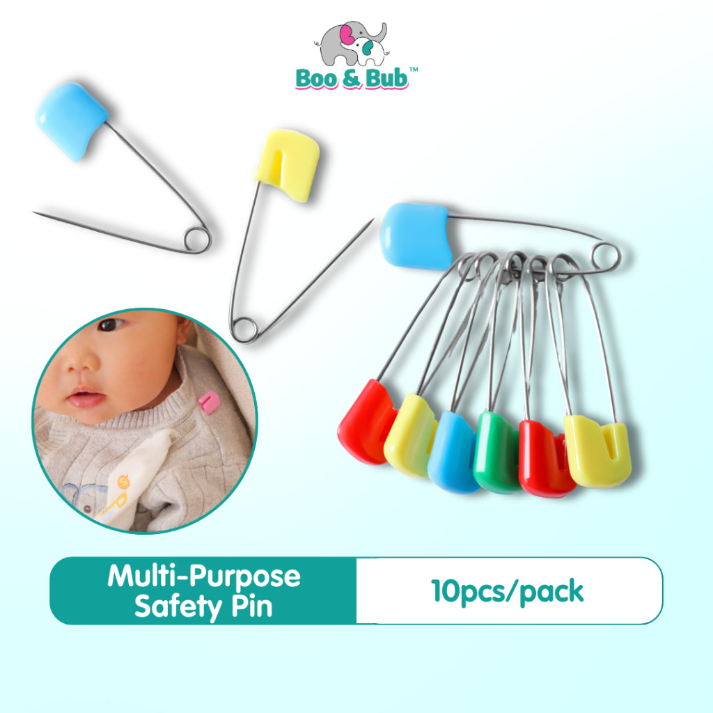 Boo&Bub 10Pcs Plastic Head Safety Pins Baby Kids Cloth Nappy Locking Brooch Buckles Colorful Needle Pins - Boo & Bub