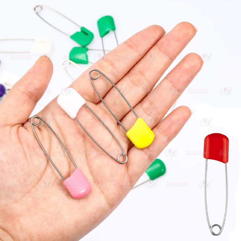Boo&Bub 10Pcs Plastic Head Safety Pins Baby Kids Cloth Nappy Locking Brooch Buckles Colorful Needle Pins - Boo & Bub