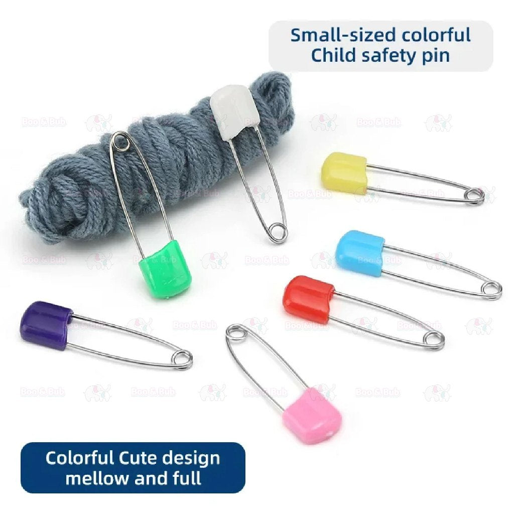 Boo&Bub 10Pcs Plastic Head Safety Pins Baby Kids Cloth Nappy Locking Brooch Buckles Colorful Needle Pins - Boo & Bub