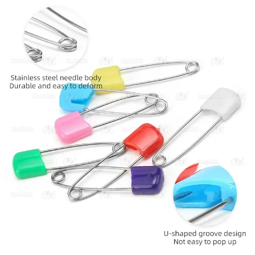 Boo&Bub 10Pcs Plastic Head Safety Pins Baby Kids Cloth Nappy Locking Brooch Buckles Colorful Needle Pins - Boo & Bub