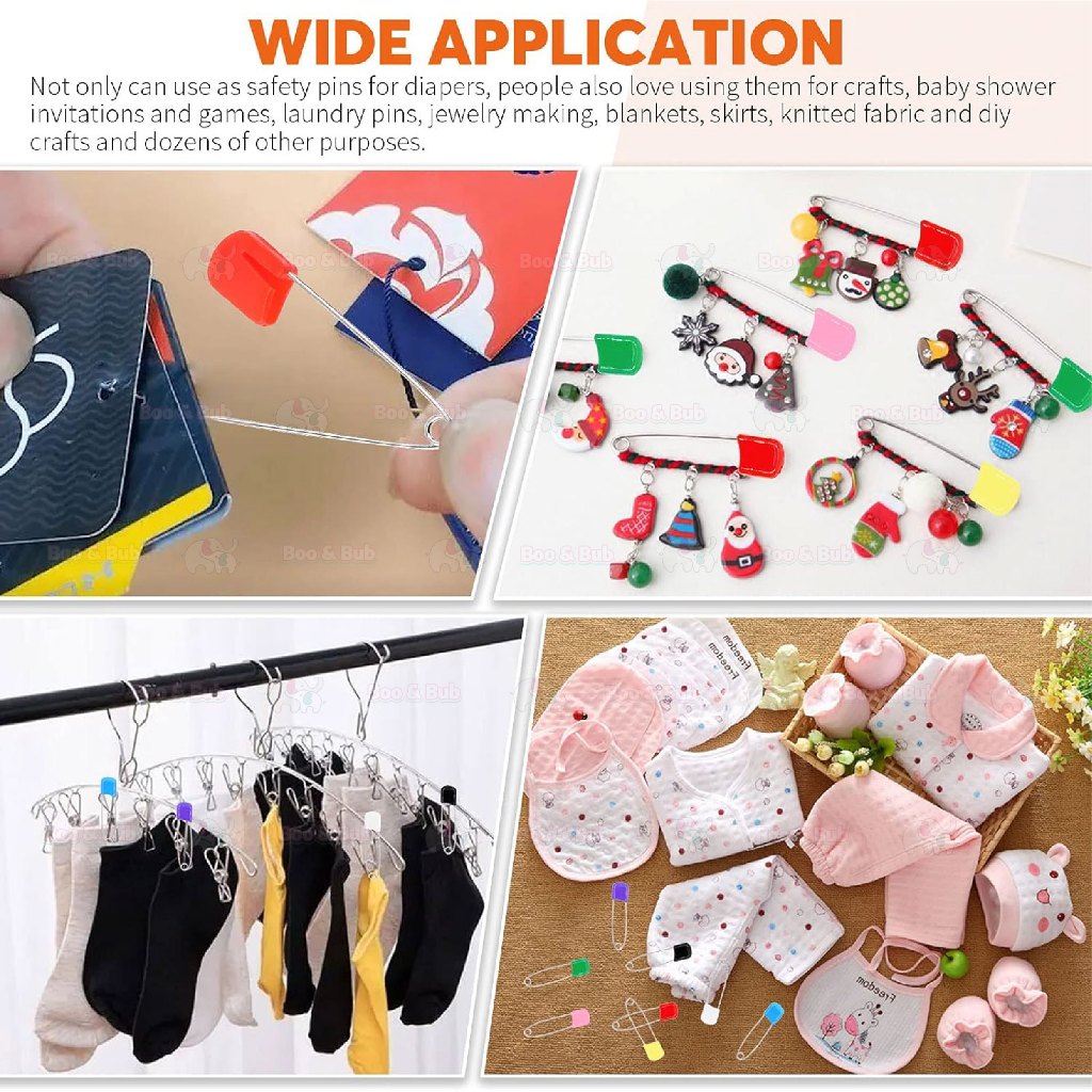 Boo&Bub 10Pcs Plastic Head Safety Pins Baby Kids Cloth Nappy Locking Brooch Buckles Colorful Needle Pins - Boo & Bub
