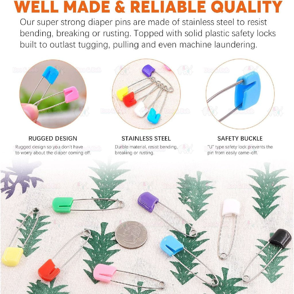 Boo&Bub 10Pcs Plastic Head Safety Pins Baby Kids Cloth Nappy Locking Brooch Buckles Colorful Needle Pins - Boo & Bub