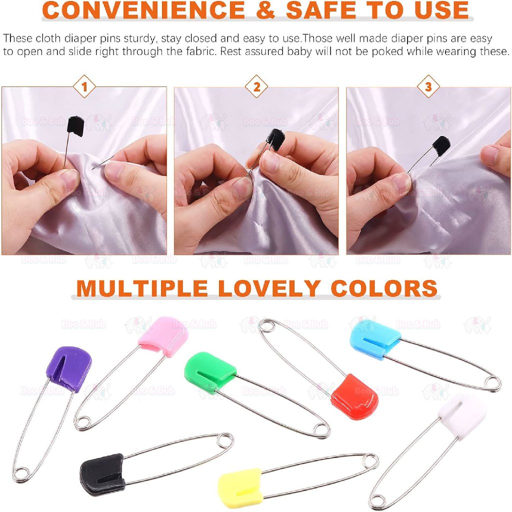 Boo&Bub 10Pcs Plastic Head Safety Pins Baby Kids Cloth Nappy Locking Brooch Buckles Colorful Needle Pins - Boo & Bub
