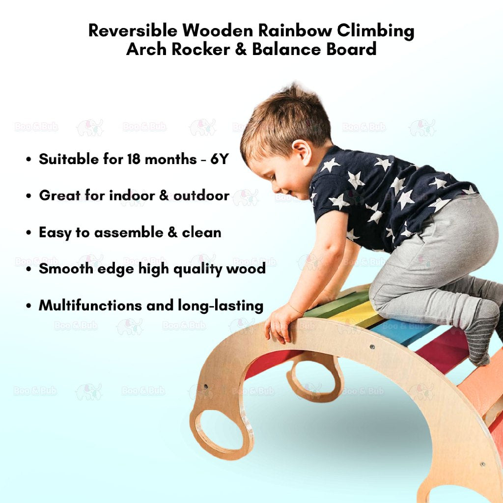 Boo&Bub Rainbow Arch Rocker Waldorf Wooden Rocking Play Balance Board Montessori Kid Climbing Papan Imbangan - Boo & Bub