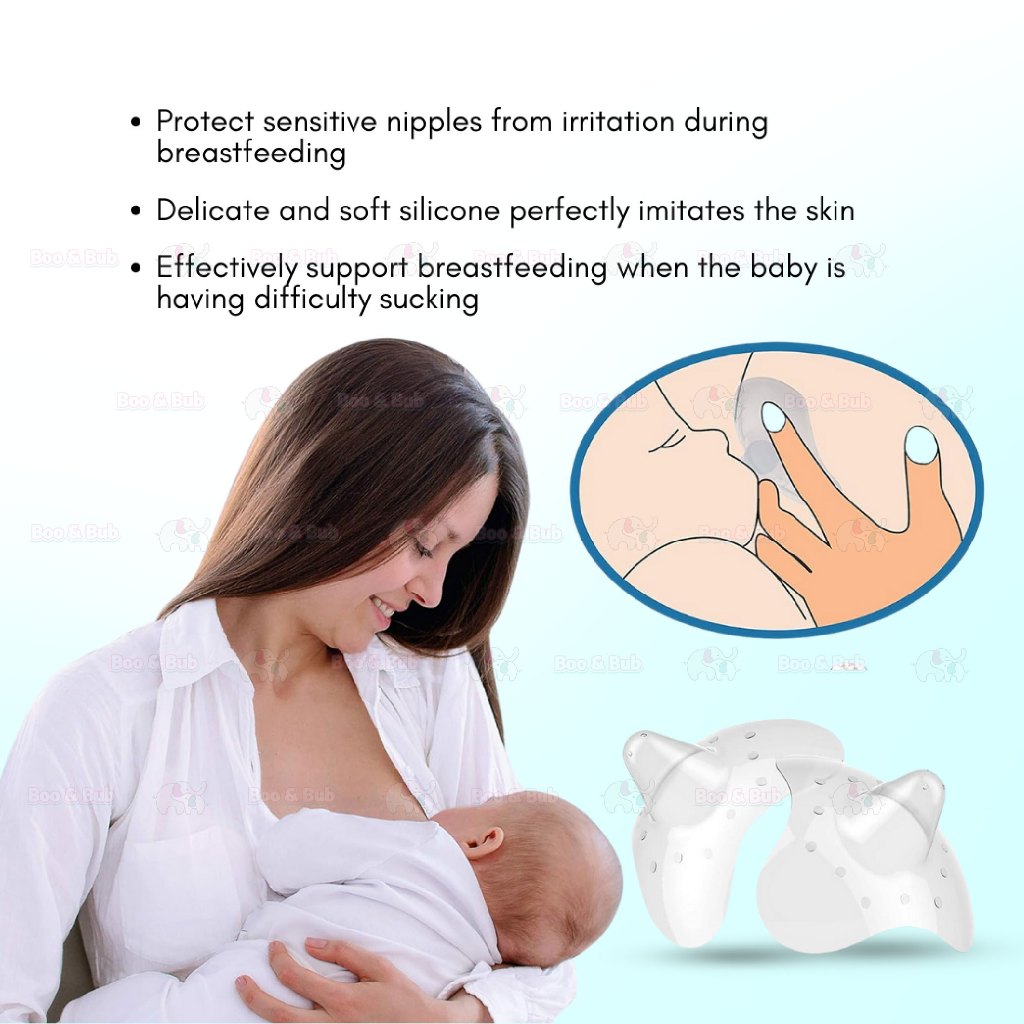 Boo&Bub 2pcs Natural Fit Silicone Nipple Shield Breastfeeding Nipple Protector Free Storage Box Pelindung Puting - Boo & Bub