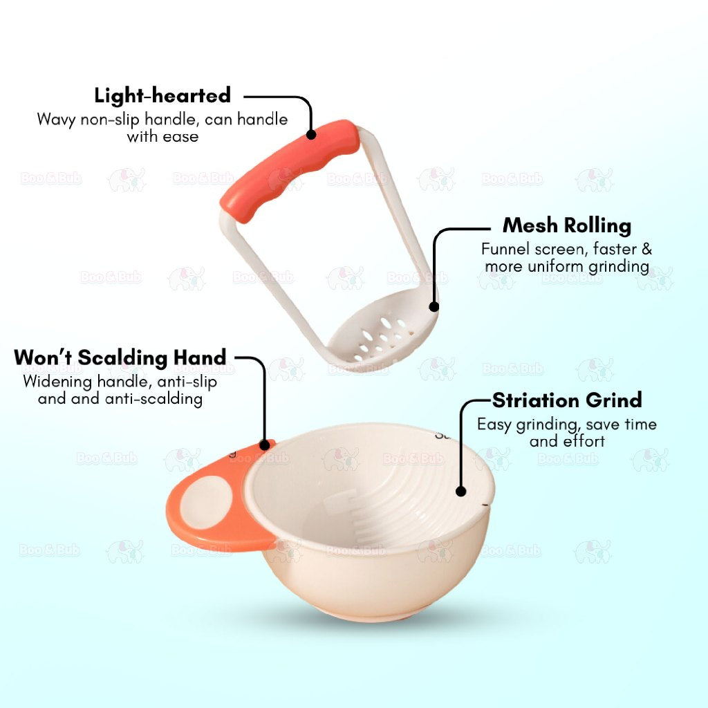 Boo&Bub Baby Grinding Bowl Manual Kids Feeding Bowl Vegetable Fruit Infant Food Masher Set Food Bowl - Boo & Bub