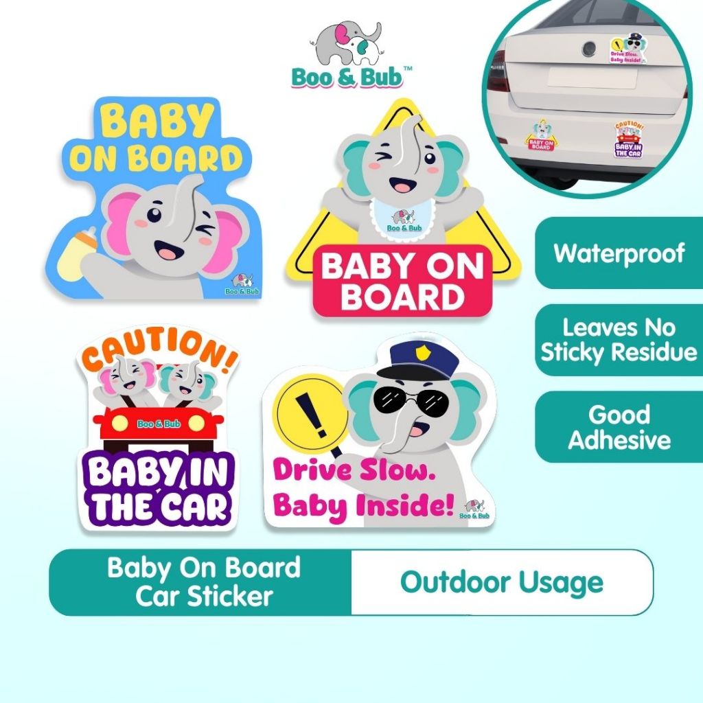 Boo&Bub Baby on Board Sticker |Baby in Car Sticker |Caution Sticker |Cute Baby On Board Sticker - Boo & Bub