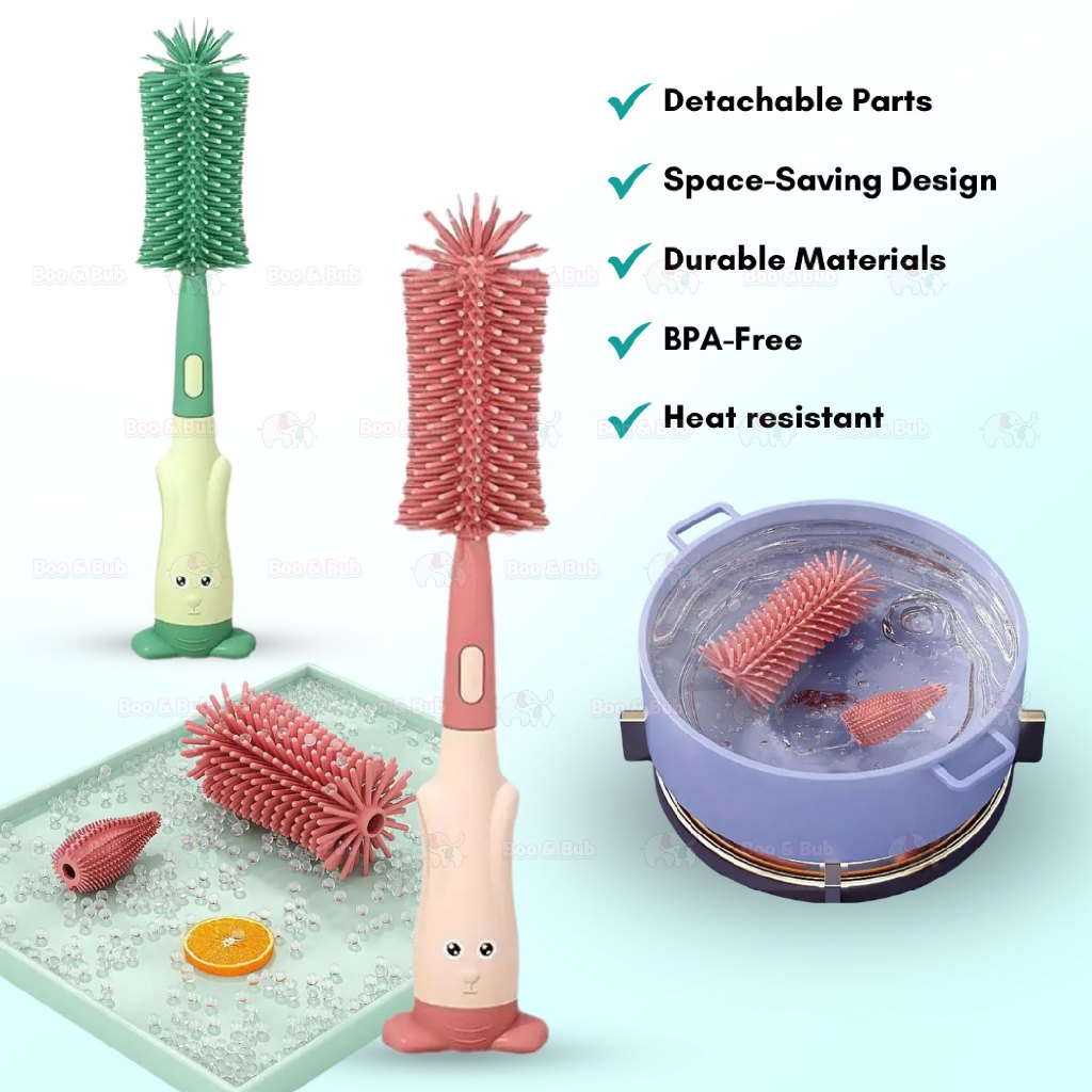 Boo&Bub 3in1 Cleaning Brush | Baby Bottle Brush Set | Cup Cleaning Tool Water Bottle Cleaner - Boo & Bub