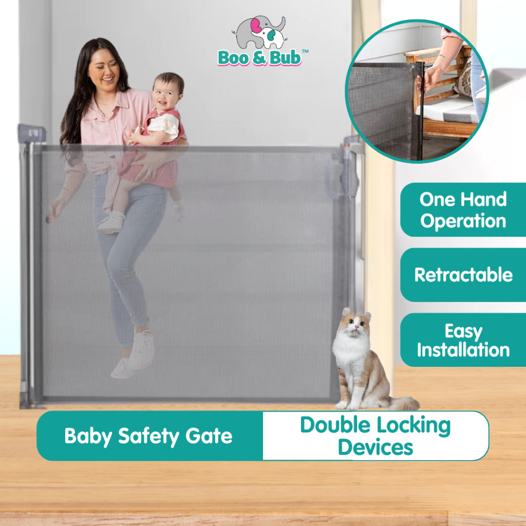 Boo and Bub Retractable Baby Gate Pagar Baby Safety Gate For Stairs Pagar Budak Baby Safety Murah baby door gate 护栏 - Boo & Bub