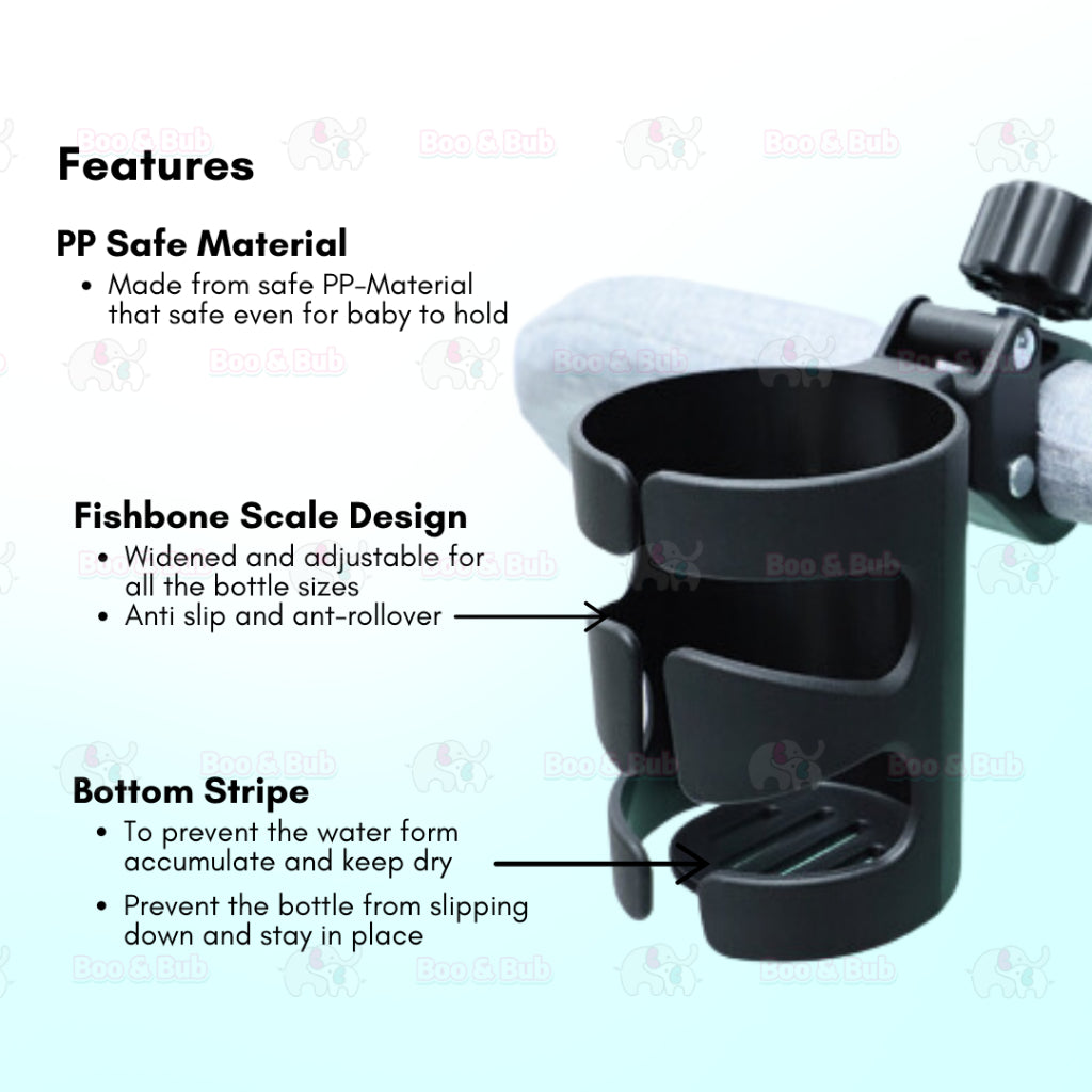 Boo and Bub Baby Stroller Cup Holder Adjustable 360 Rotate PP Material - Boo & Bub