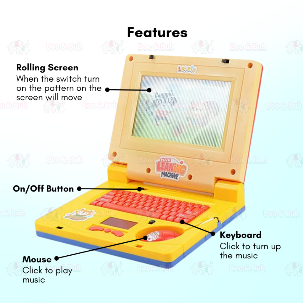 Boo & Bub Kids Laptop Computer with Mouse Learning Machine Early Learning Learner Pretend Play Toys Mainan Budak Belajar - Boo & Bub