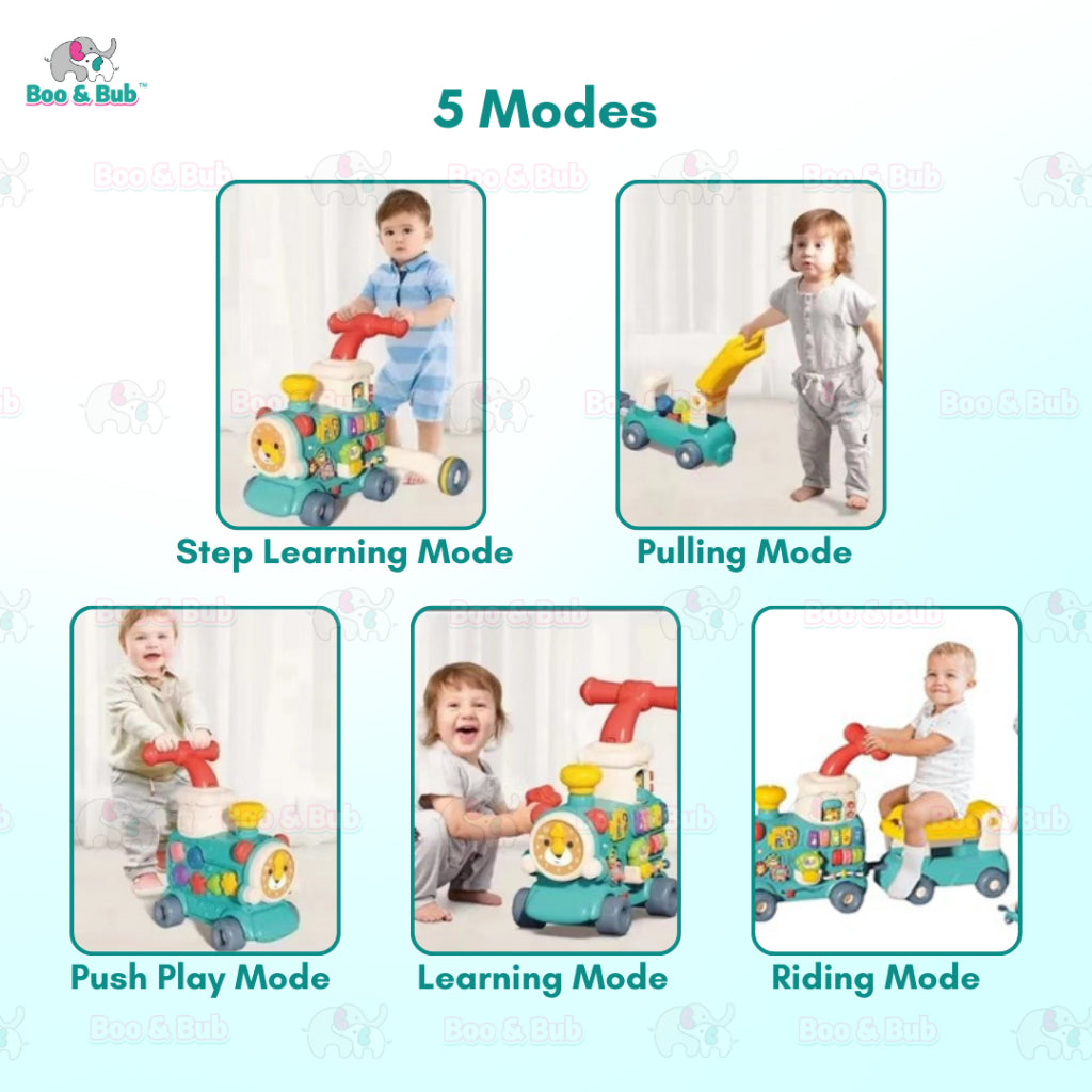 Boo and Bub 5 in1 Baby Walker Train Ultimate Baby Walker Stand-to-Sit Trolley High Quality Kids Gift For Toddler Learn - Boo & Bub