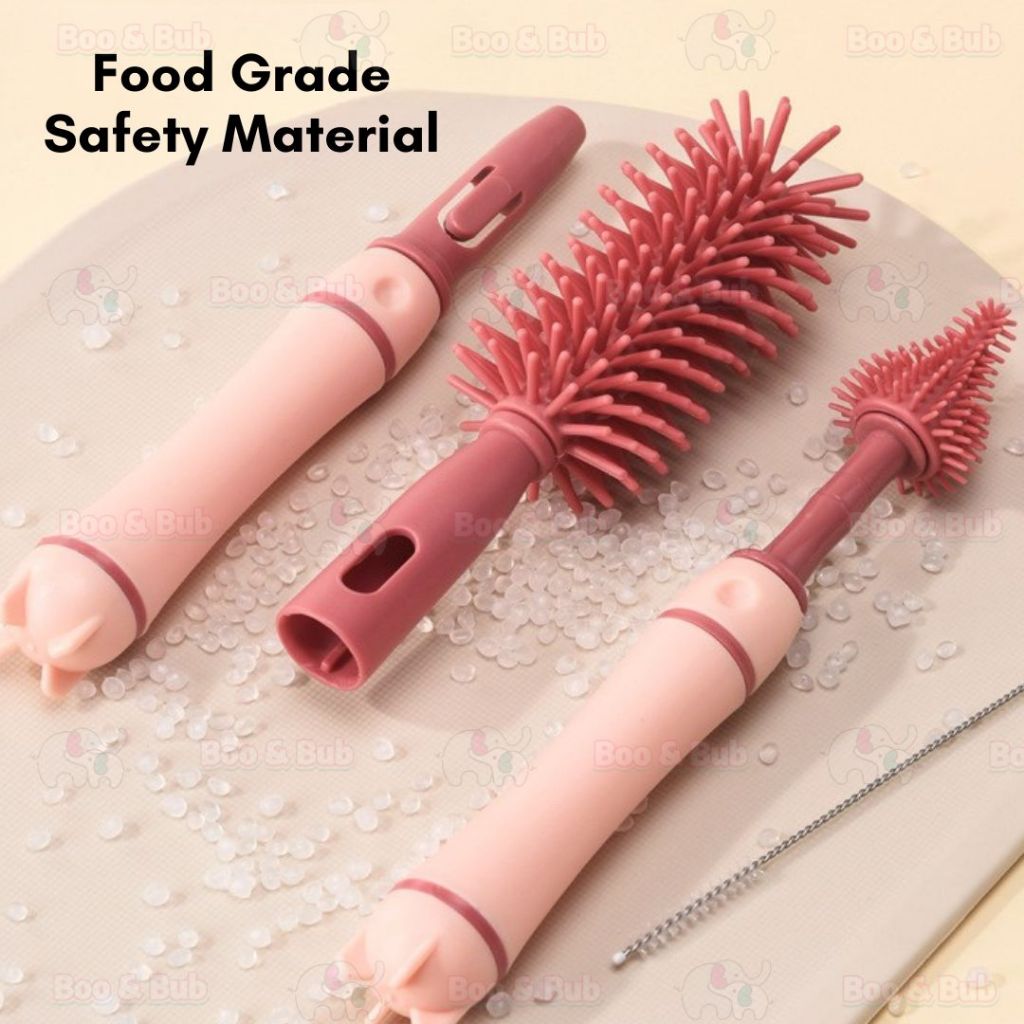 Boo & Bub Brush and Bottle Rack Box Set Soft Silicone Milk Bottle Brush 360° Rotating Handle Baby Bottle Rack Set - Boo & Bub