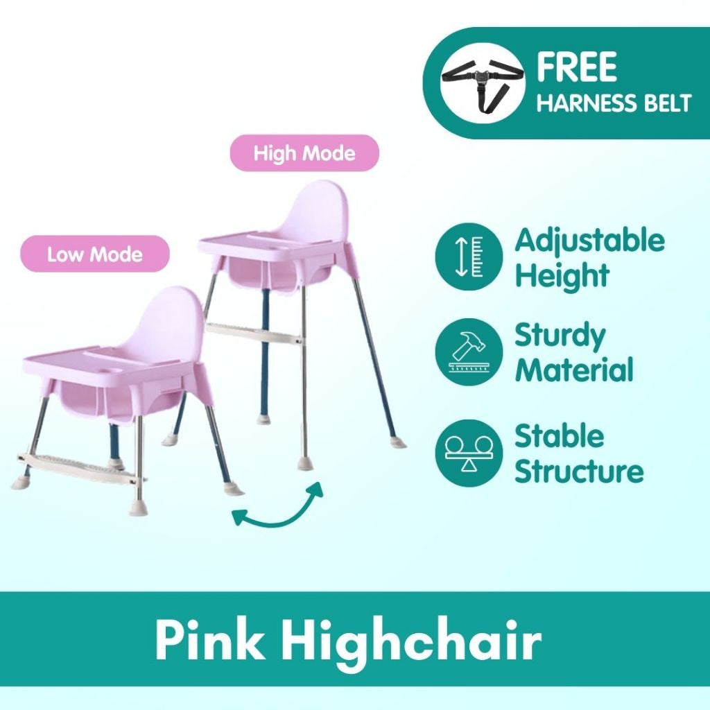 Boo&Bub 2 in 1 Baby Chair Height Adjustable Infant Baby High Chair With Safety Belt Cushion Baby Chair Dining Kerusi - Boo & Bub