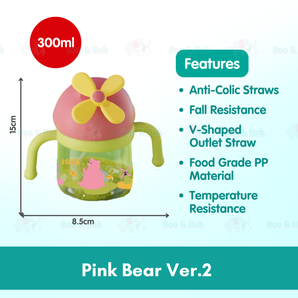Boo&Bub 300ML Tritan Baby Bottle With Straw Botol Air Baby Botol Air Budak Kids Bottle With Straw Training Cup Cute - Boo & Bub