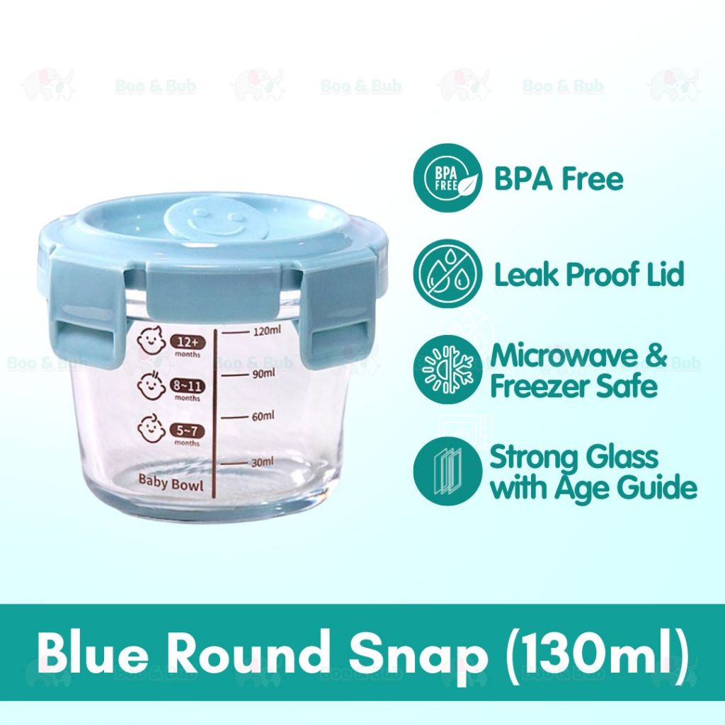 Boo&Bub 170/130ML Glass Baby Food Container Snack Milk Sealed Box Feeding Bowl Container Storage Lead Kotak Makanan - Boo & Bub