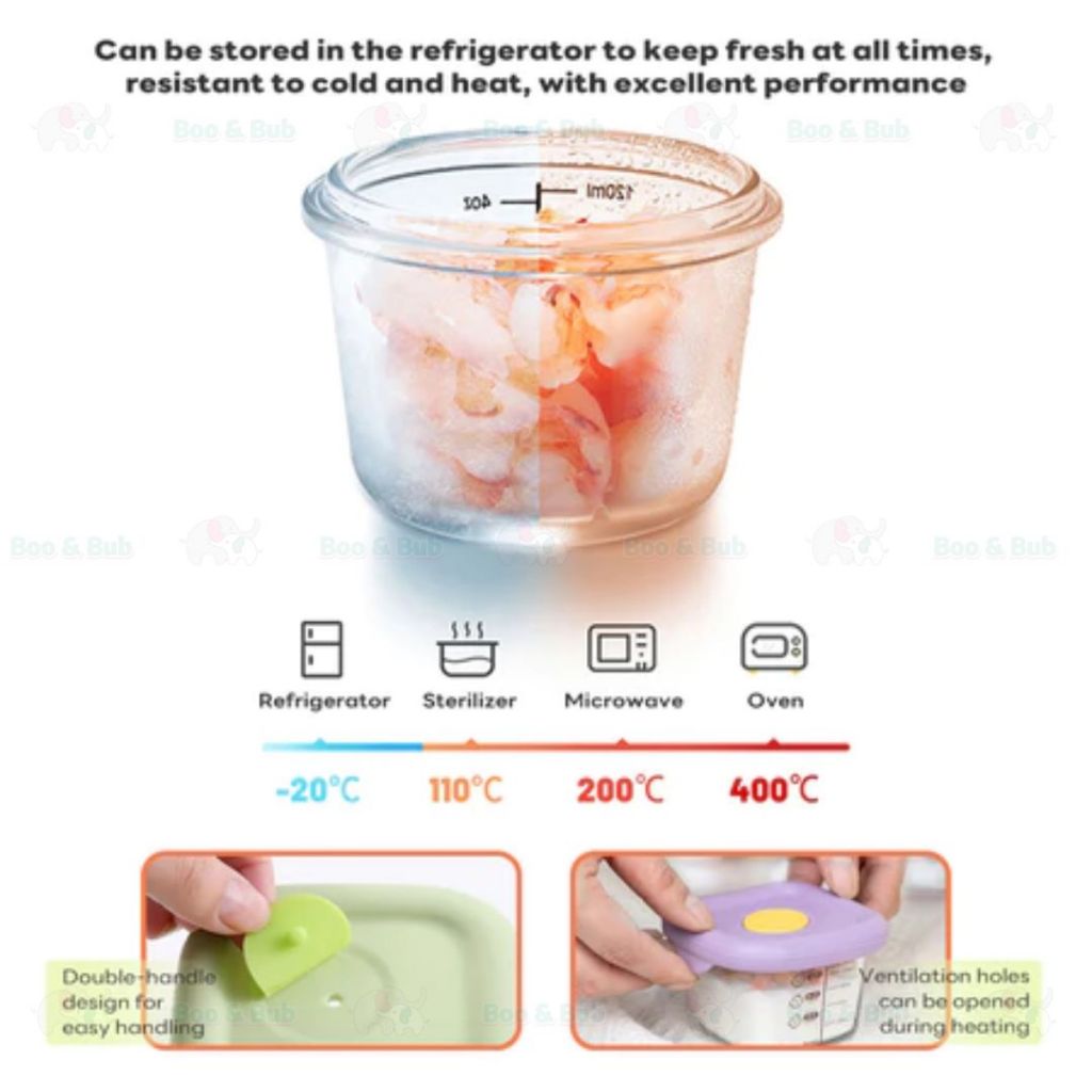 ๐Boo&Bub๐ Airtight borosilicate glass food container Glass Container Bekas makanan kaca kedap udara 170ml - Boo & Bub