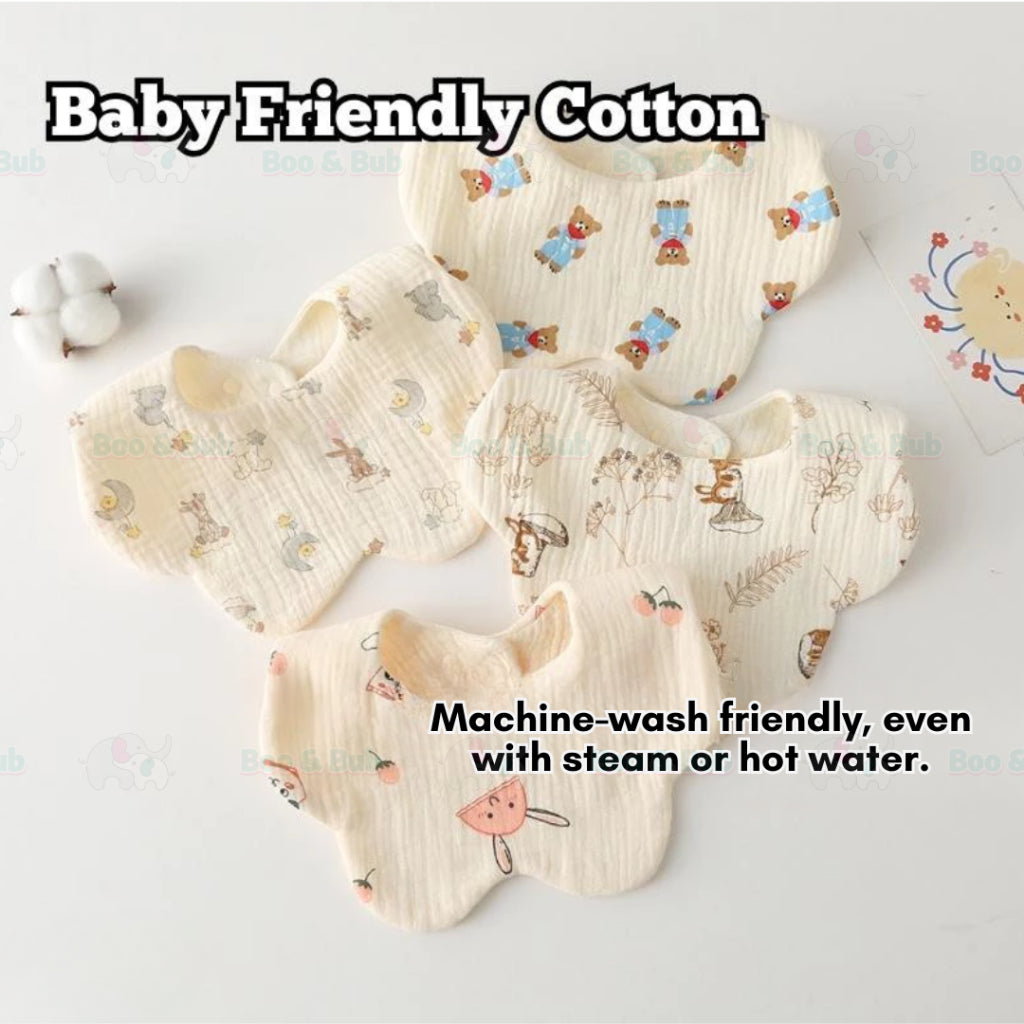 Boo&Bub 6 layers Baby Bib Cotton Bib Baby Saliva Towel Newborn Baby Saliva Bib Soft Washable drooling Bib 新生儿围兜 柔软可洗 吸水 - Boo & Bub