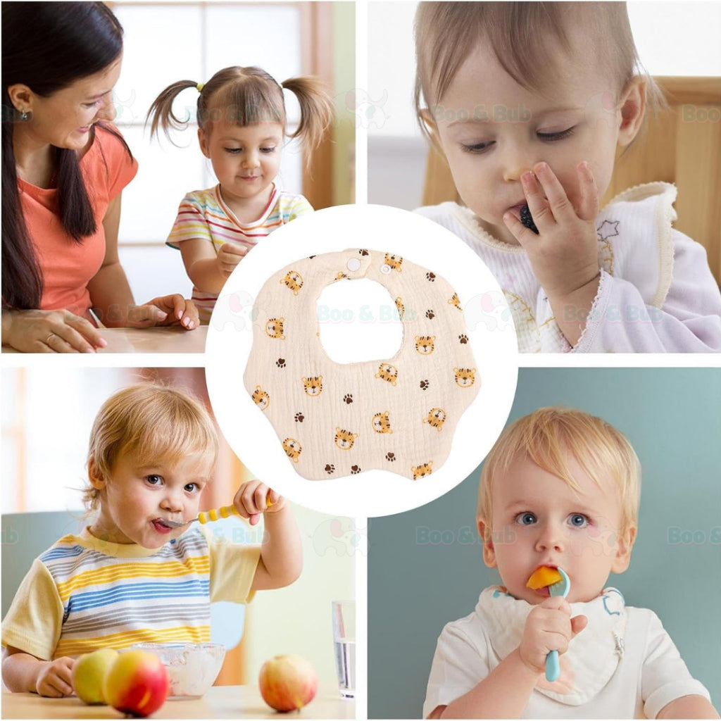 Boo&Bub 6 layers Baby Bib Cotton Bib Baby Saliva Towel Newborn Baby Saliva Bib Soft Washable drooling Bib 新生儿围兜 柔软可洗 吸水 - Boo & Bub