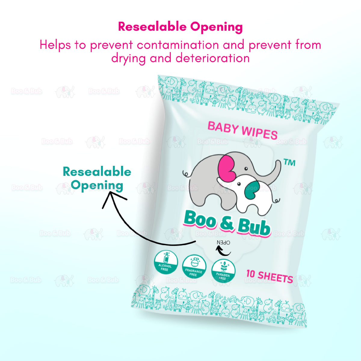 10pcs - Baby Hand Mouth Wipes / Cleaning Wet Tissue | Alcohol-free, paraben-free, fragrance-free wipe / Tisu Basah Bayi - Boo & Bub