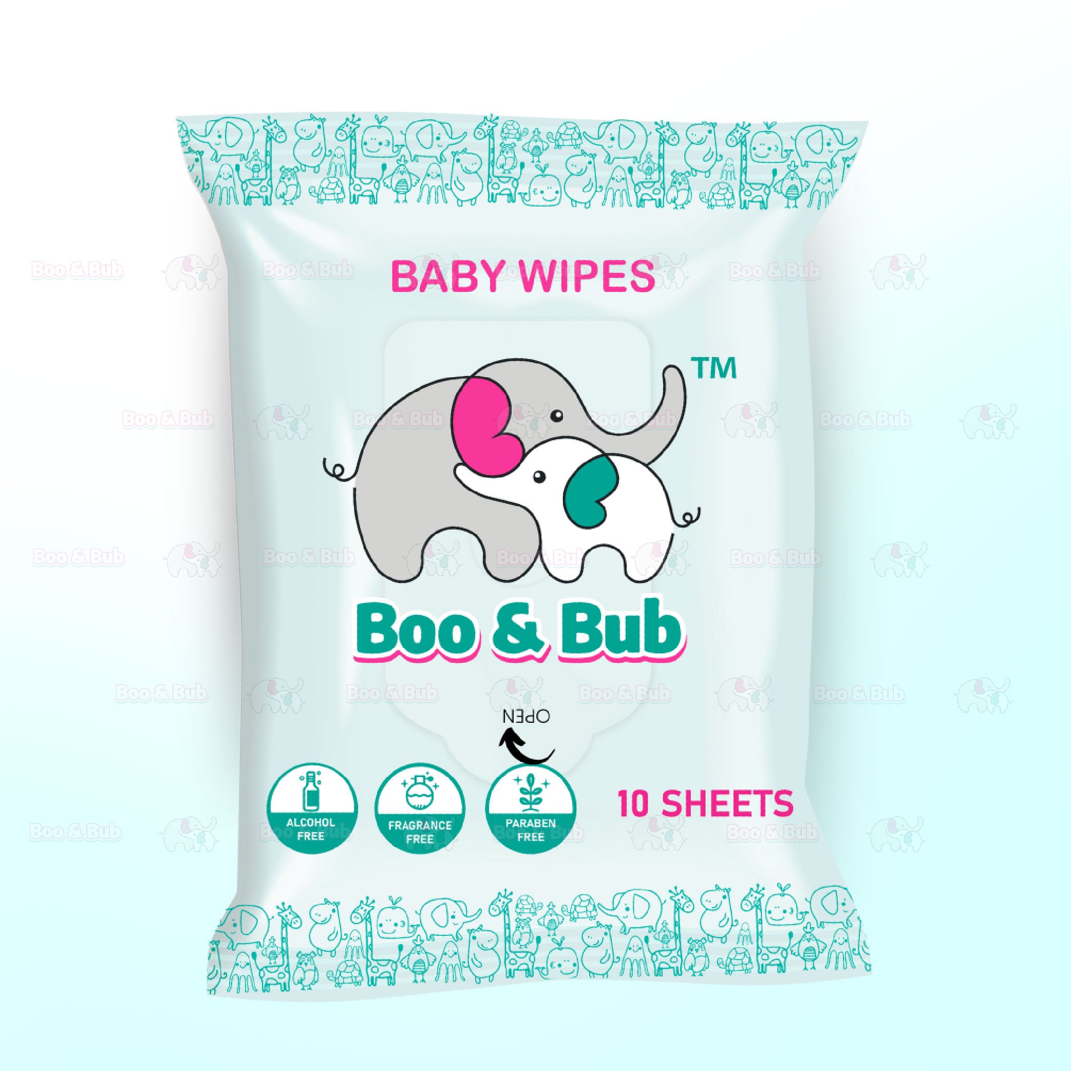 10pcs - Baby Hand Mouth Wipes / Cleaning Wet Tissue | Alcohol-free, paraben-free, fragrance-free wipe / Tisu Basah Bayi - Boo & Bub