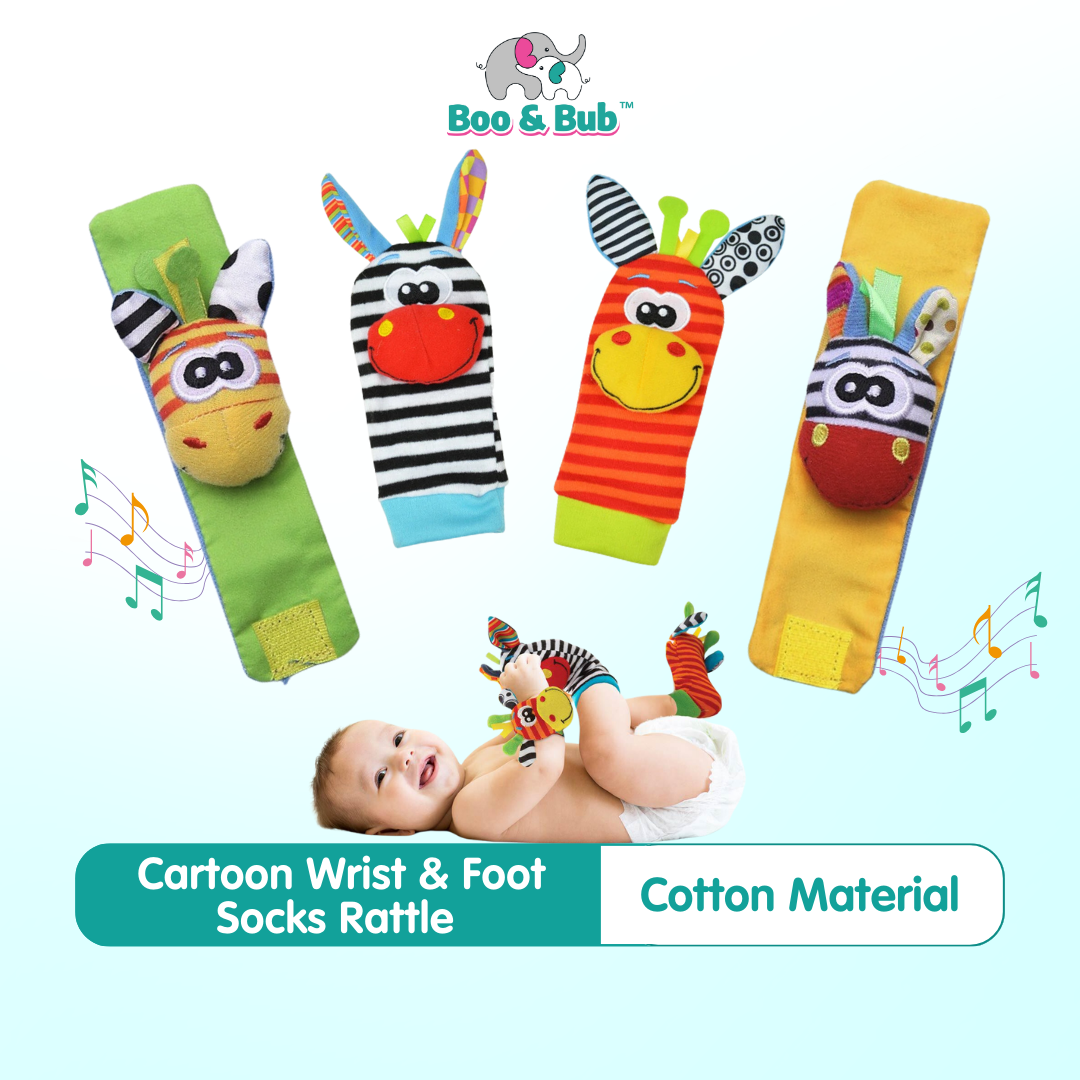2 PCS - Boo&Bub Baby animals Cartoon hand Wrist foot Socks Rattle | Cute infant BB plush toy Early Educational Newborn - Boo & Bub