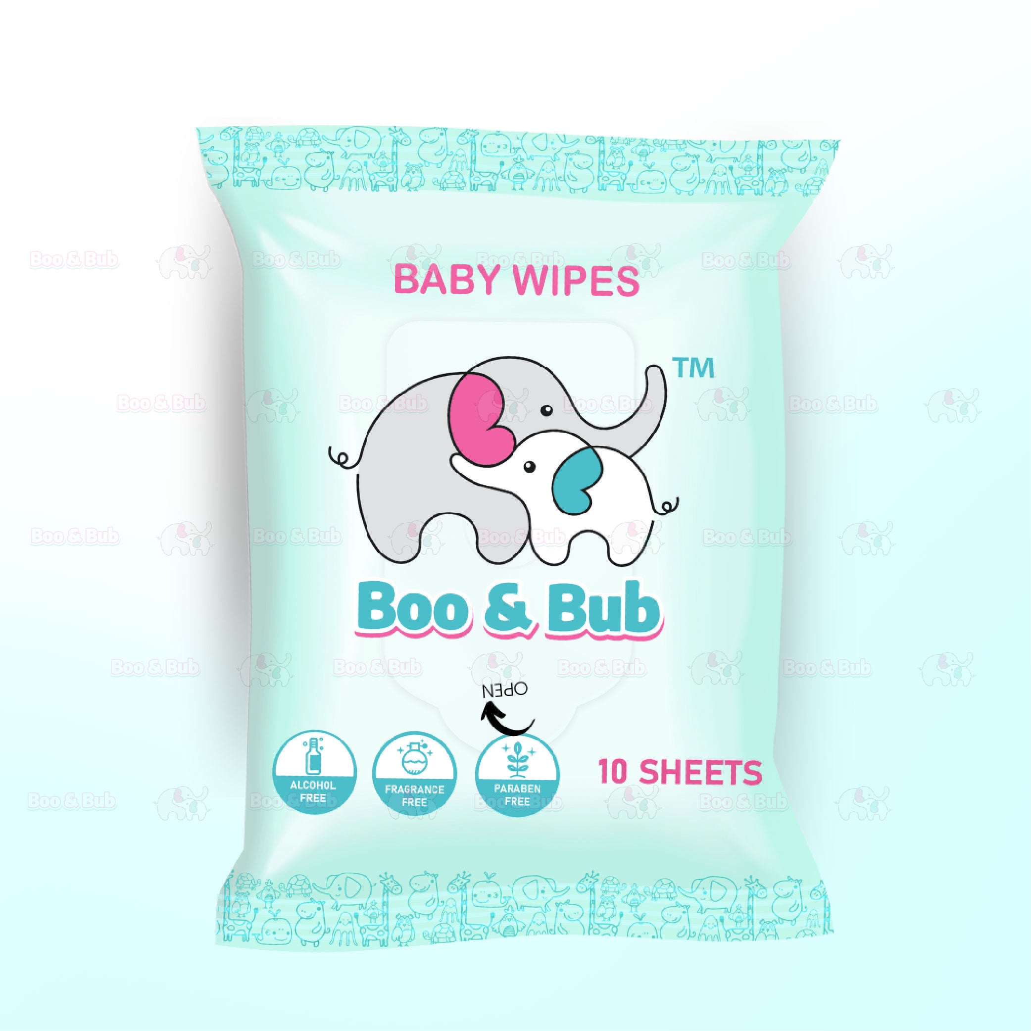 10pcs - Baby Hand Mouth Wipes / Cleaning Wet Tissue | Alcohol-free, paraben-free, fragrance-free wipe / Tisu Basah Bayi - Boo & Bub