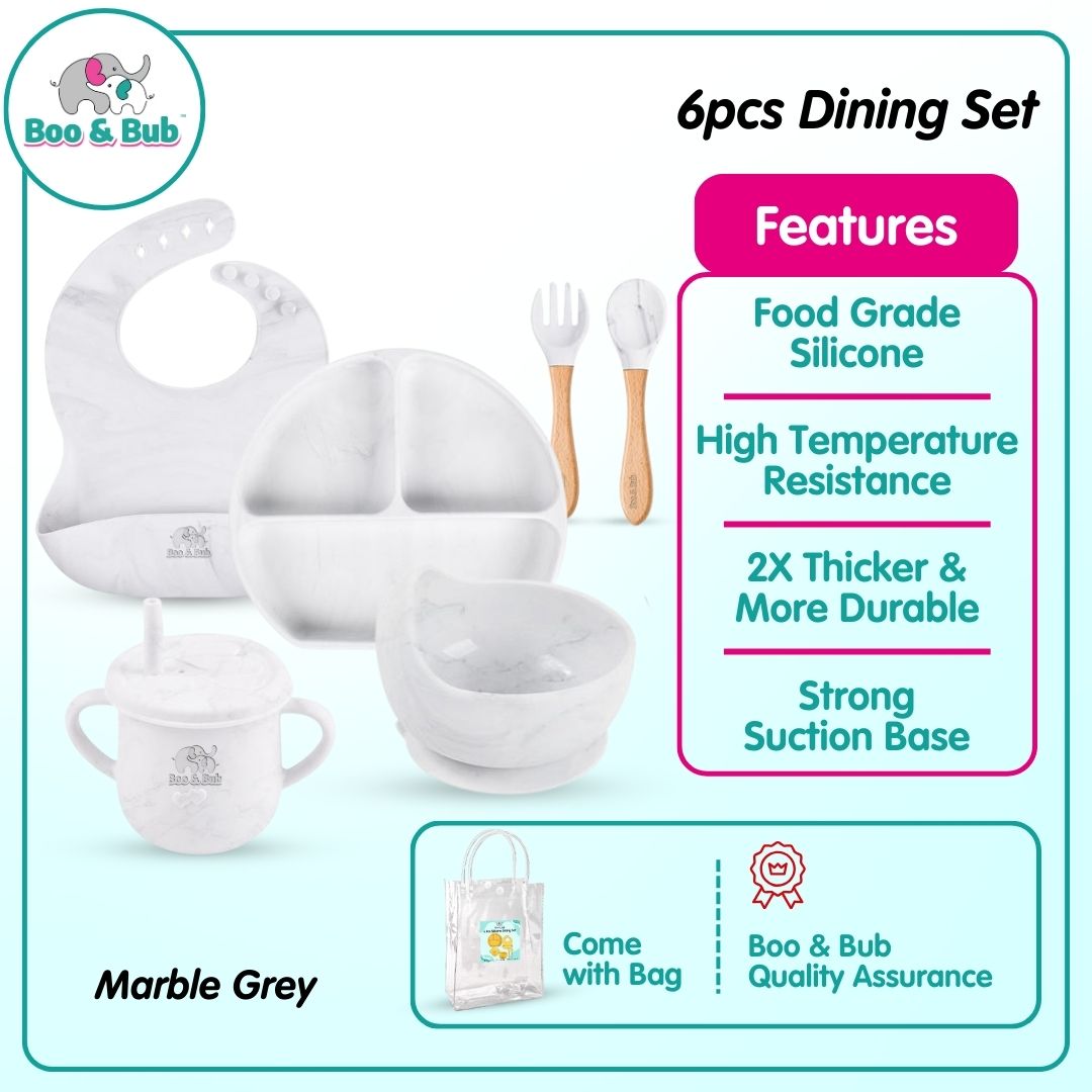 Baby Silicone Dining Set | Suction Plate BPA Free Microwavable Bowl Food Grade Training Dinning Tableware - Boo & Bub