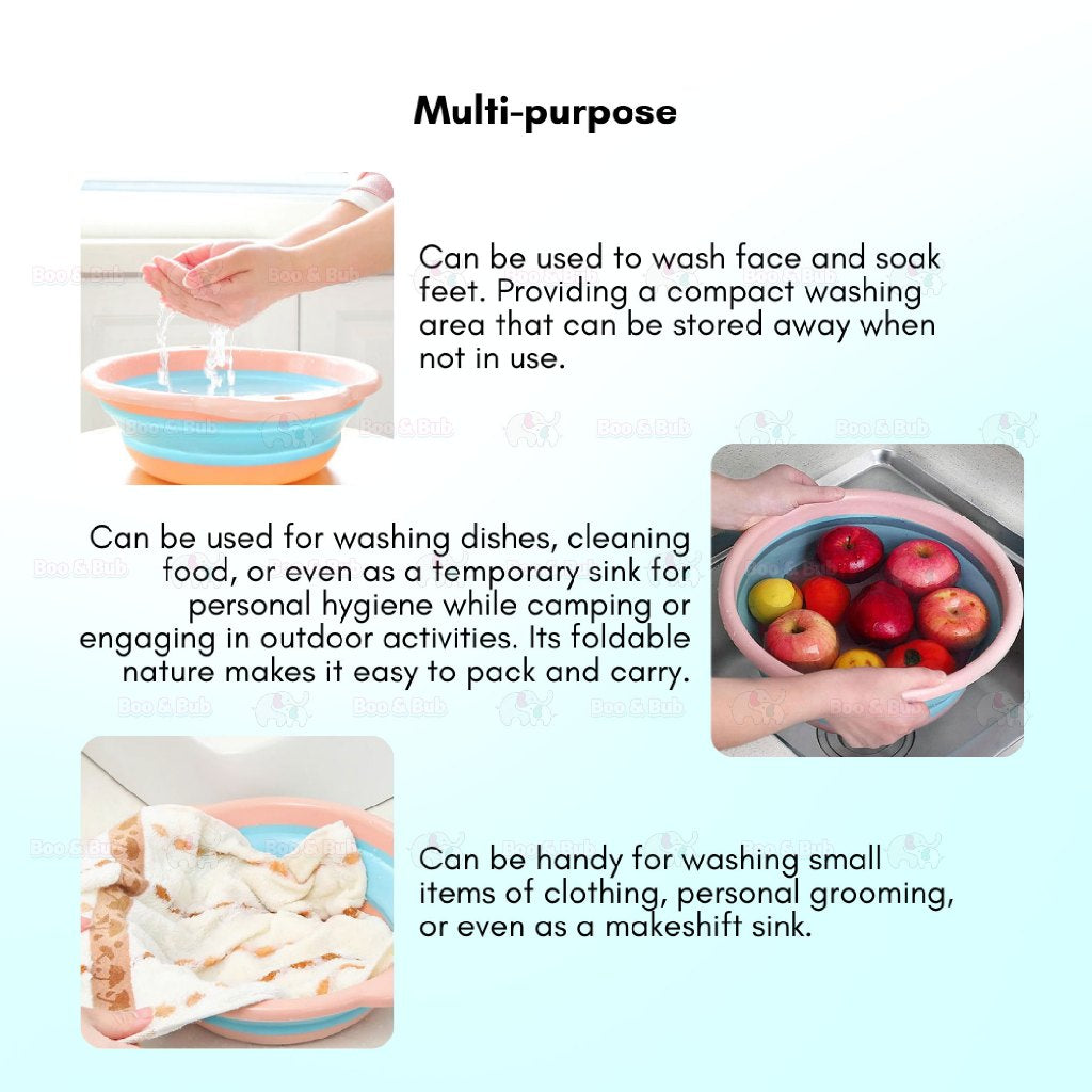 Foldable Children Washbasin | Portable travel Baby basin Silicone Folding Outdoor face washing - Boo & Bub