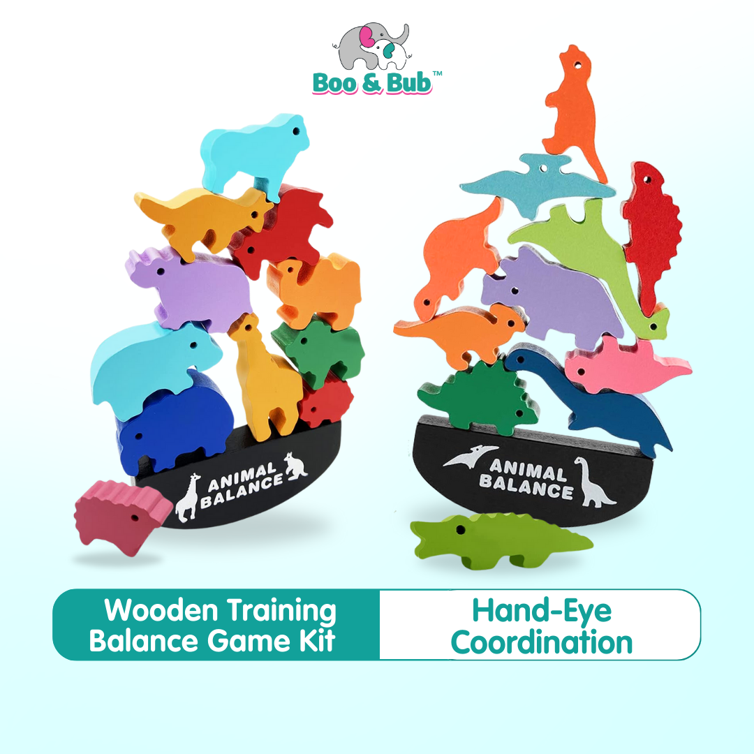 Boo&Bub Wooden Training Balance Game Kit | Baby Learning Montessori Animals Balance Toys Educational Toys - Boo & Bub