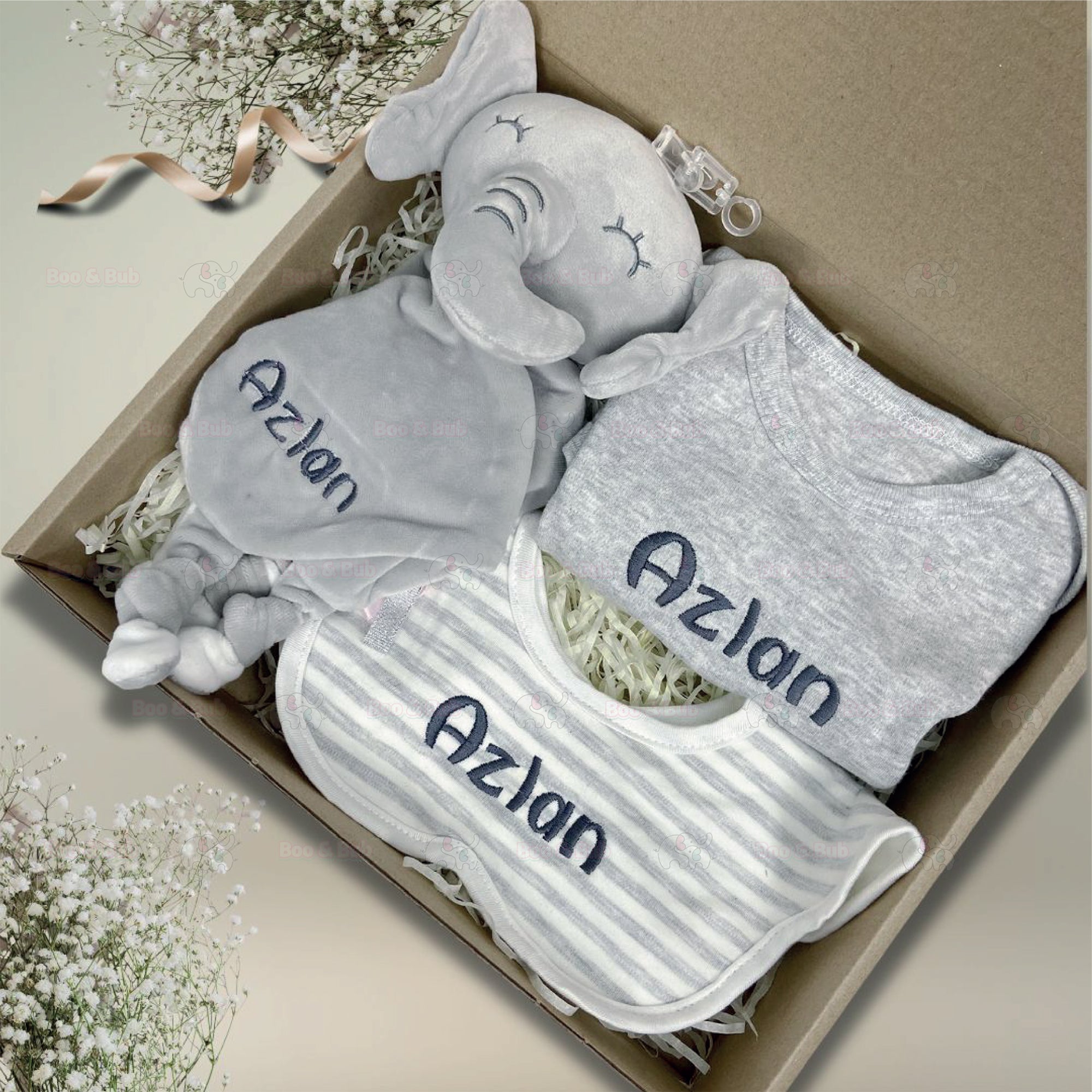 Personalized name embroidery newborn baby gift box set ( SULAM NAMA) - Boo & Bub
