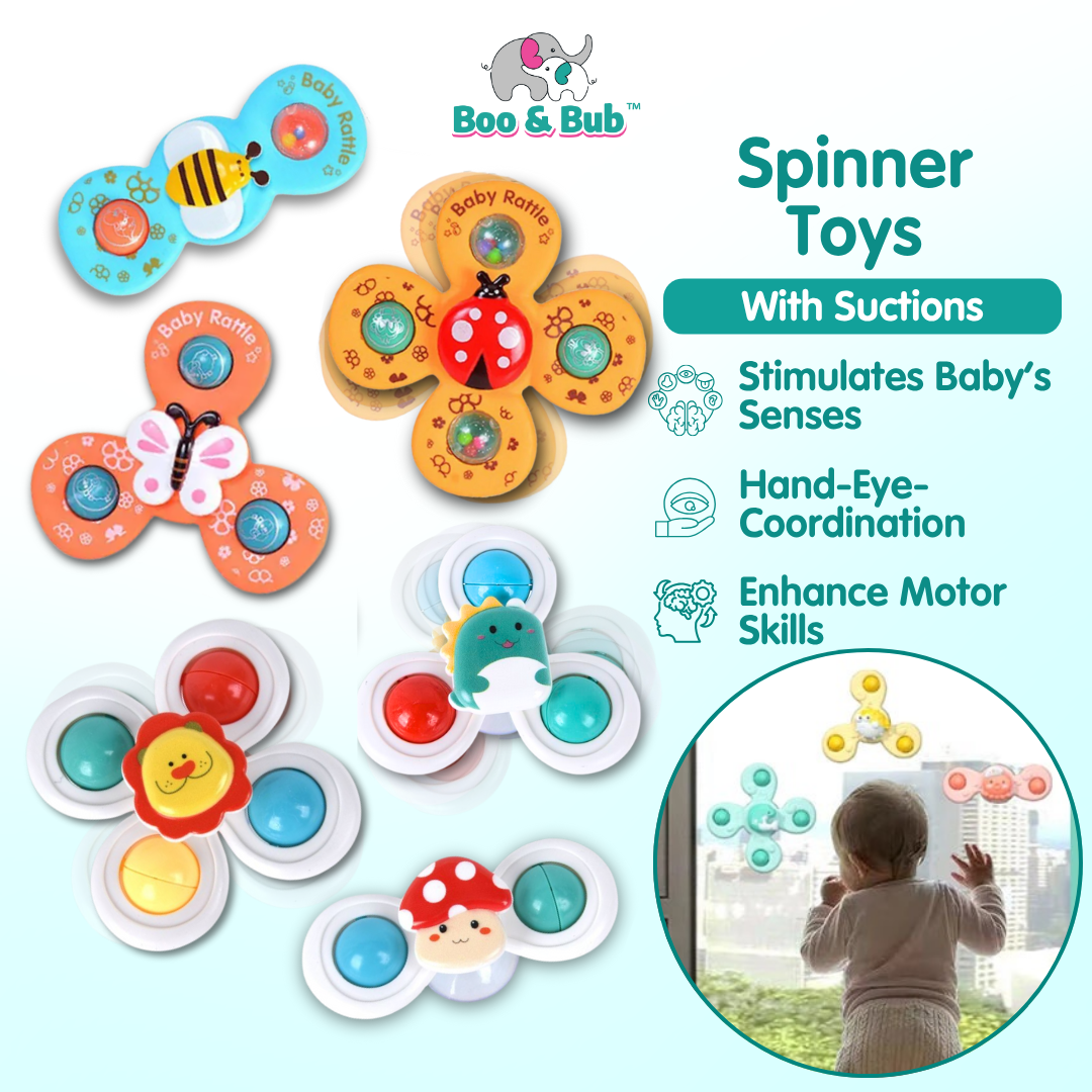 Boo&Bub Baby Spin Top Bath Toys | Boy Children Bathing Spinner Suction Cup Toy For Kids 1 To 6 Years - Boo & Bub