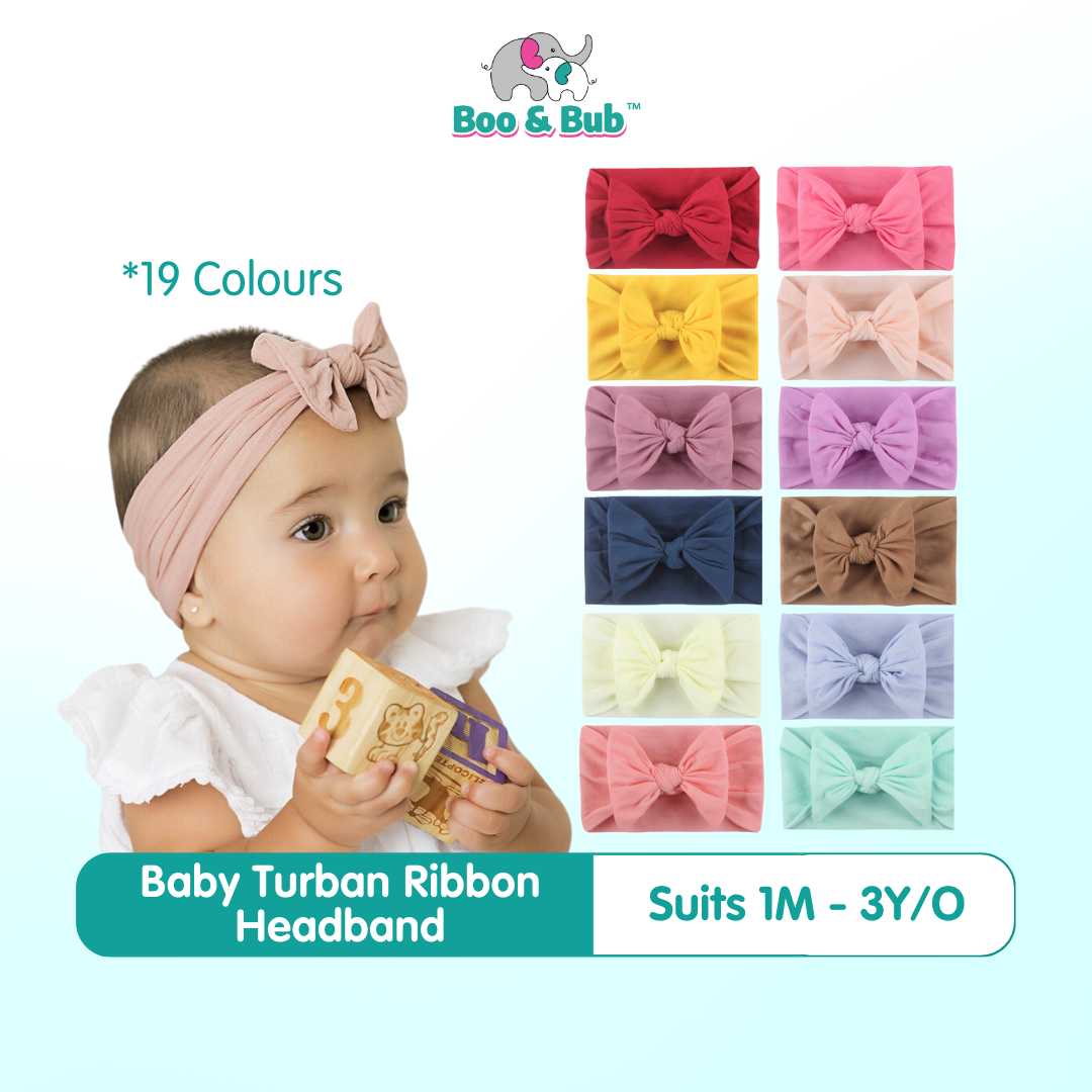 Baby Ribbon Headband | Newborn bow Knot Baby Hair Band headwear Infant Elastic Turban Kids Accessories - Boo & Bub