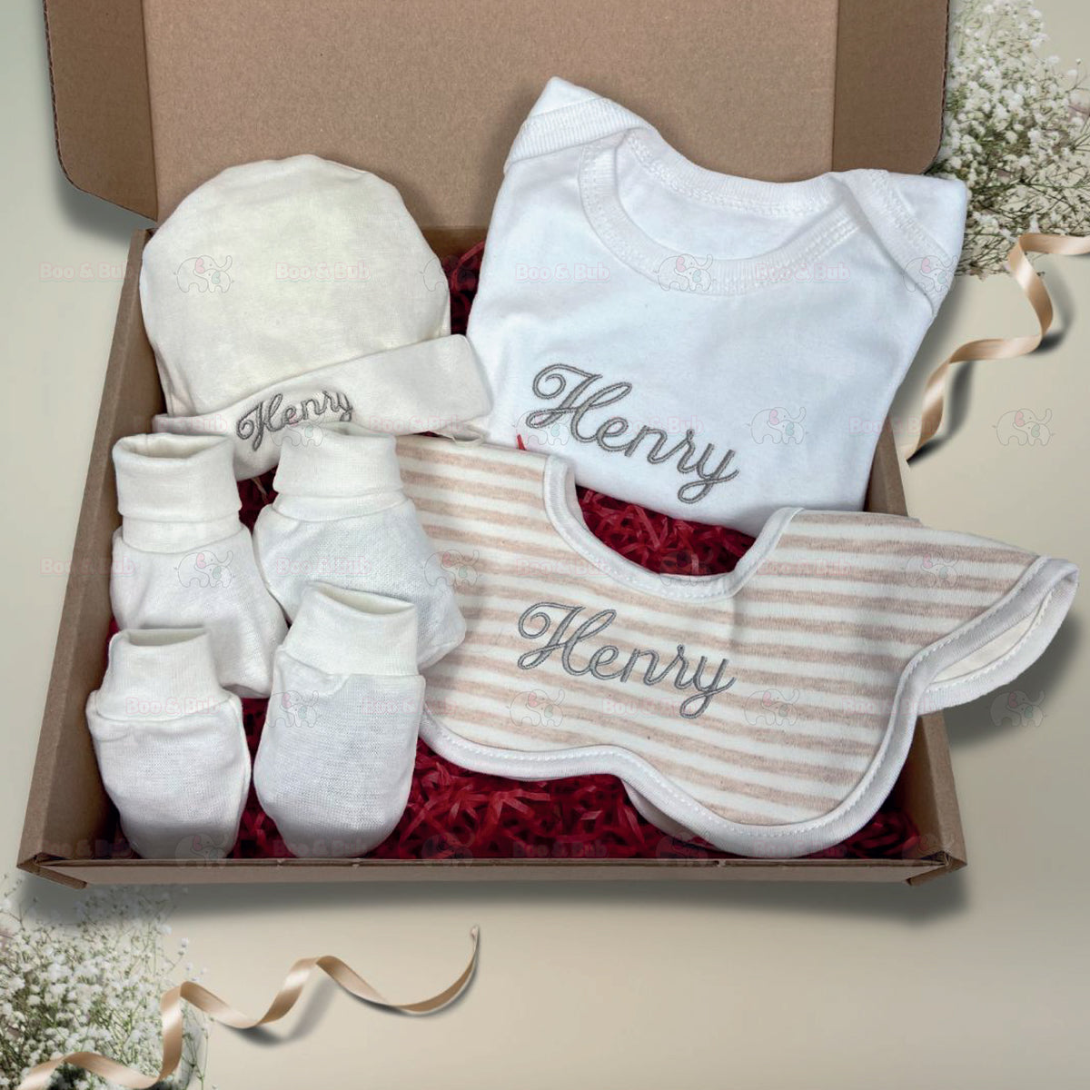 Personalized name embroidery newborn baby gift box set ( SULAM NAMA) - Boo & Bub