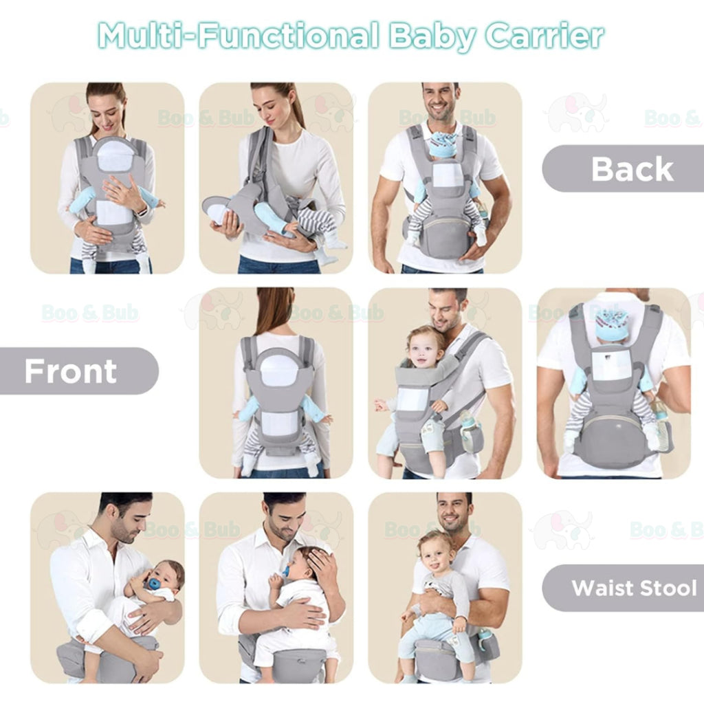 Ergonomic Baby Carrier | Newborn Infant Baby Hip seat Carrier 3 In 1 Front Facing Ergonomic Kangaroo Wrap Sling - Boo & Bub