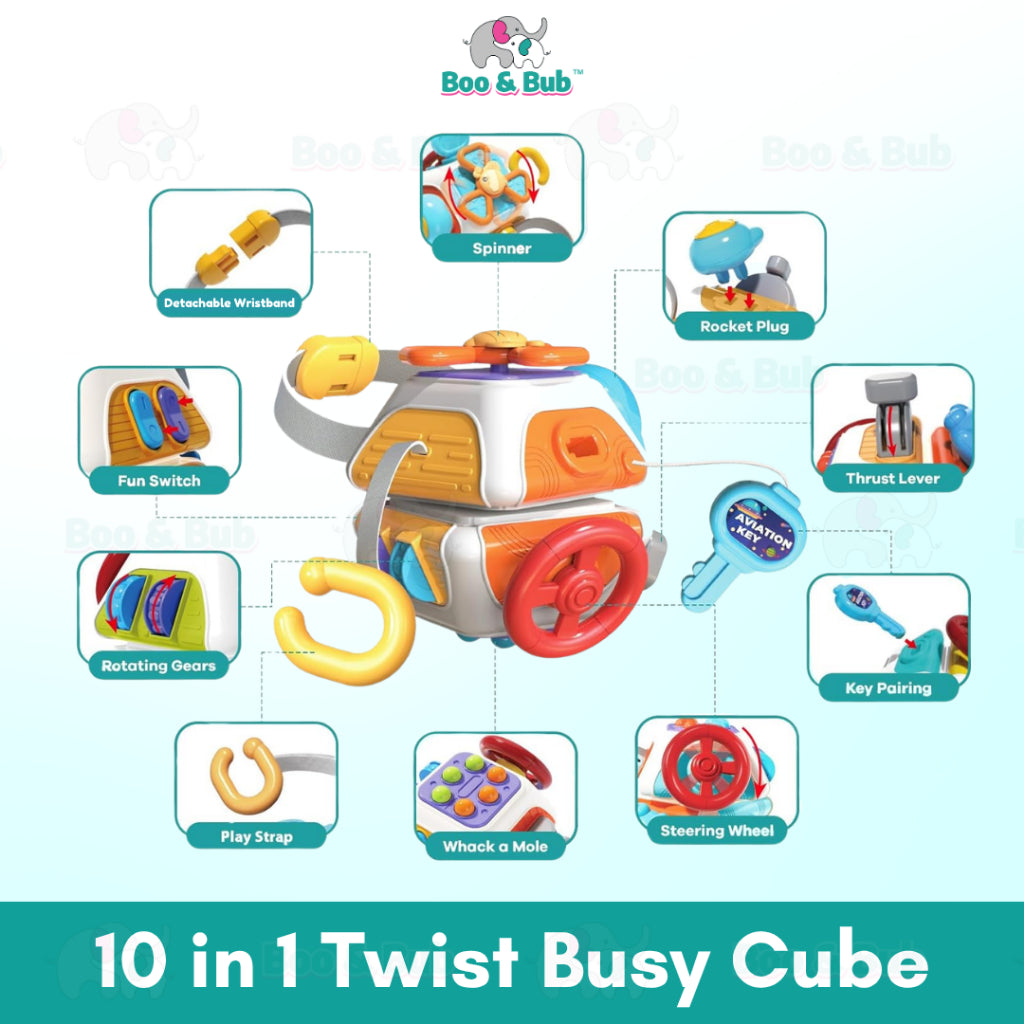 Boo&Bub 6-in-1 Montessori Toys Toddler Busy Cube Early Education Sensory Toys for Babies - Boo & Bub