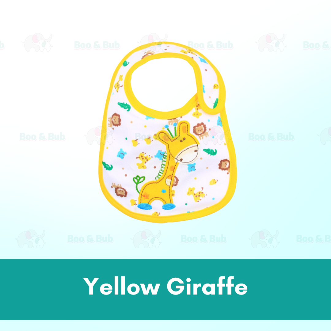 Boo&Bub Newborn Cute Print Bib | Baby Bib With Button | double layers Cartoon Character Animal - Boo & Bub