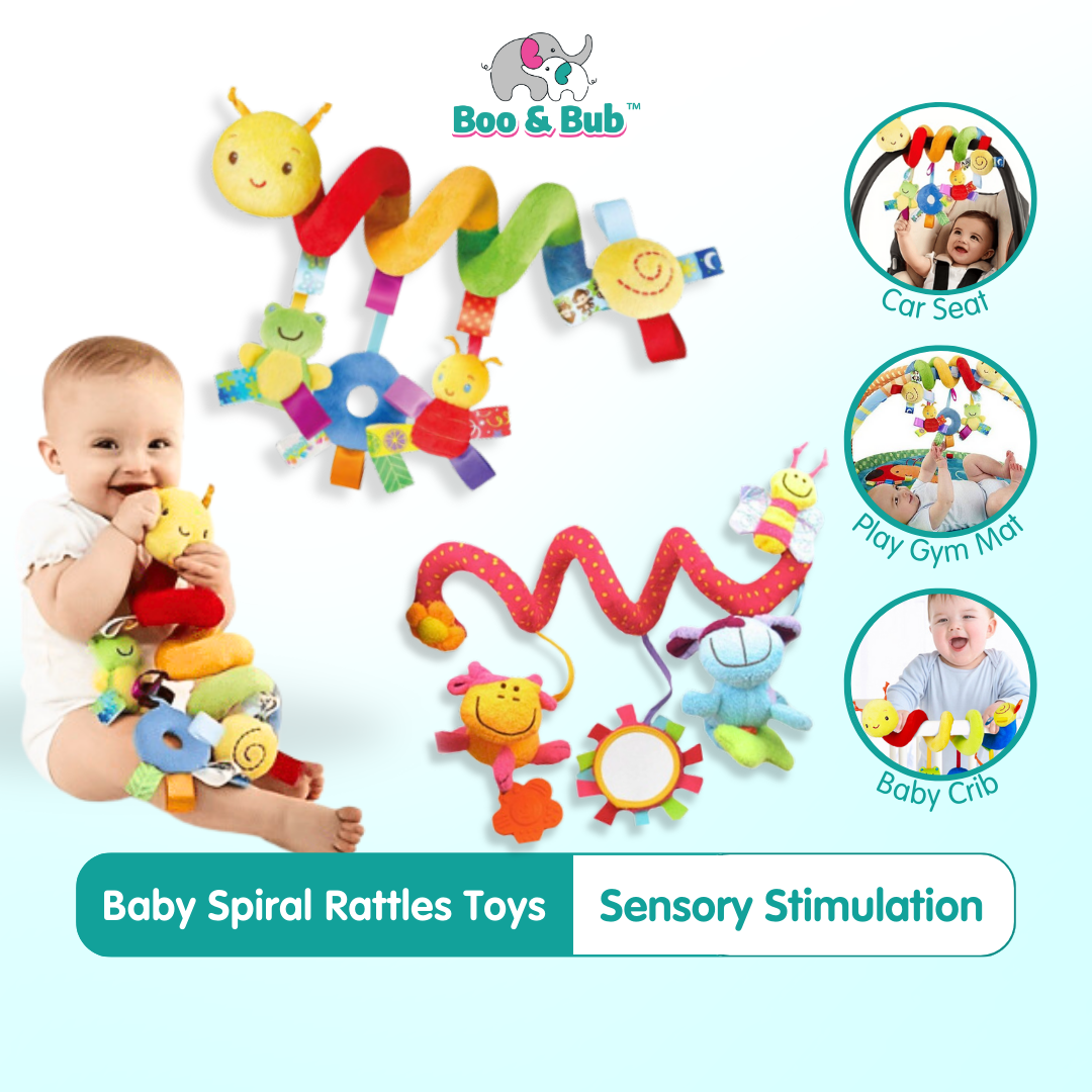 Baby Spiral Rattles Toys | Hanging Plush Infant Squeaky Hand Bells Mobile Cartoon Bed Stroller Pacifier Toy Toddler - Boo & Bub