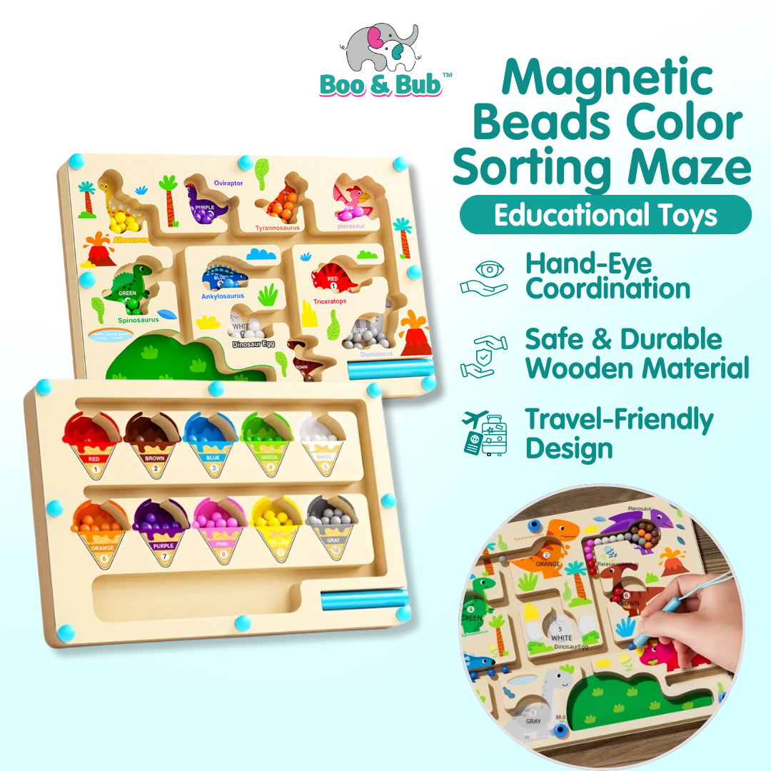 Wooden Magnetic Animal Maze Puzzle | Dinosaur Kid Montessori Early Learning Educational Toys - Boo & Bub