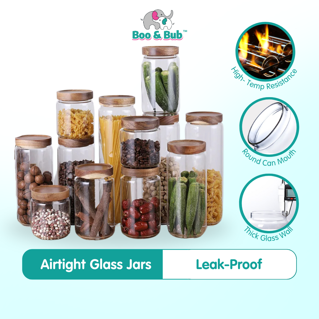 Airtight Canister Clear Jars | Good Quality Glass Food Storage Coffee Tea Storage Jar Can with Wood Lids - Boo & Bub