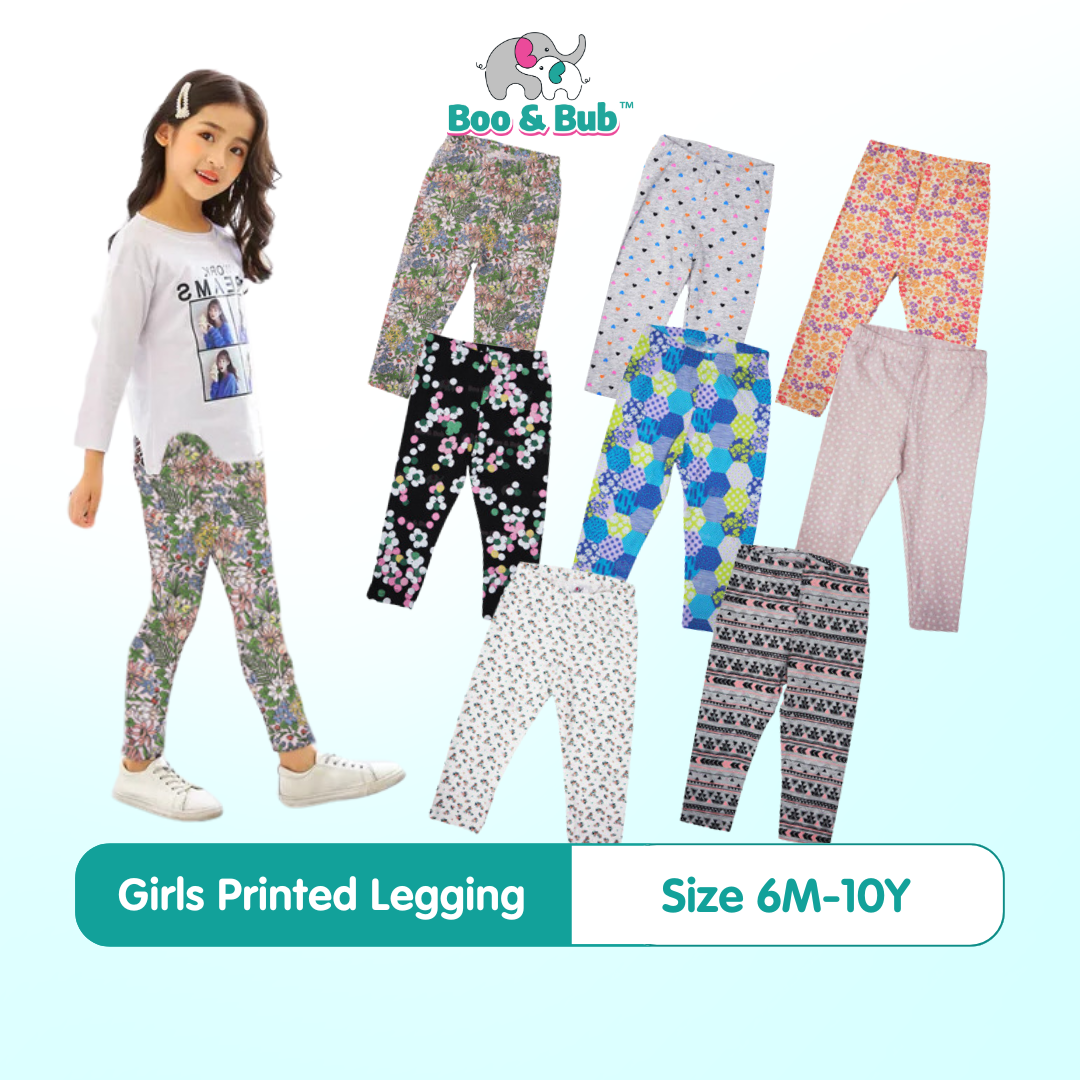 Boo&Bub Assorted Girl Cotton Spandex Legging pants (6M-10Y) | Leggings Budak perempuan | girl long pant leggings - Boo & Bub