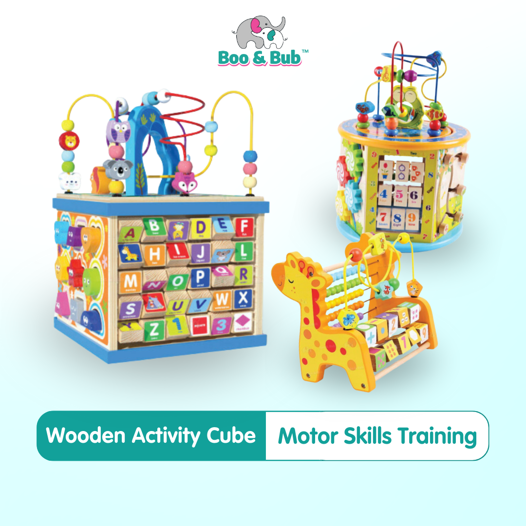 Boo&Bub Montessori Educational Toy Wooden 8 in 1 Multipurpose Activity Cube Center Toys | Abacus Wooden Beads - Boo & Bub